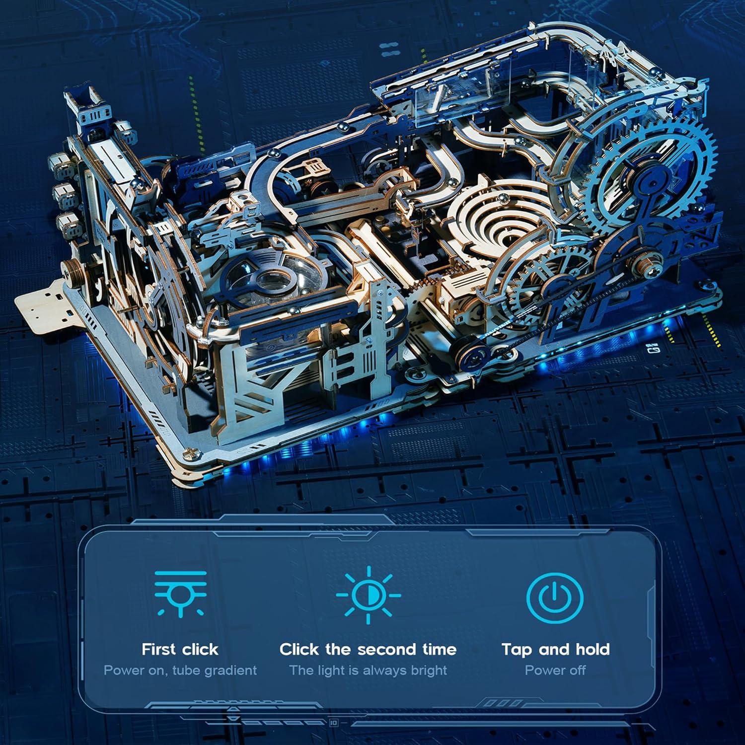 3D Puzzle Marble Run Kit 2 in 1 Include Marble Spaceport LGC01 and Link Pack LG01, 3D Wooden Puzzles for Adults Mechanical Model Sets Building Toys