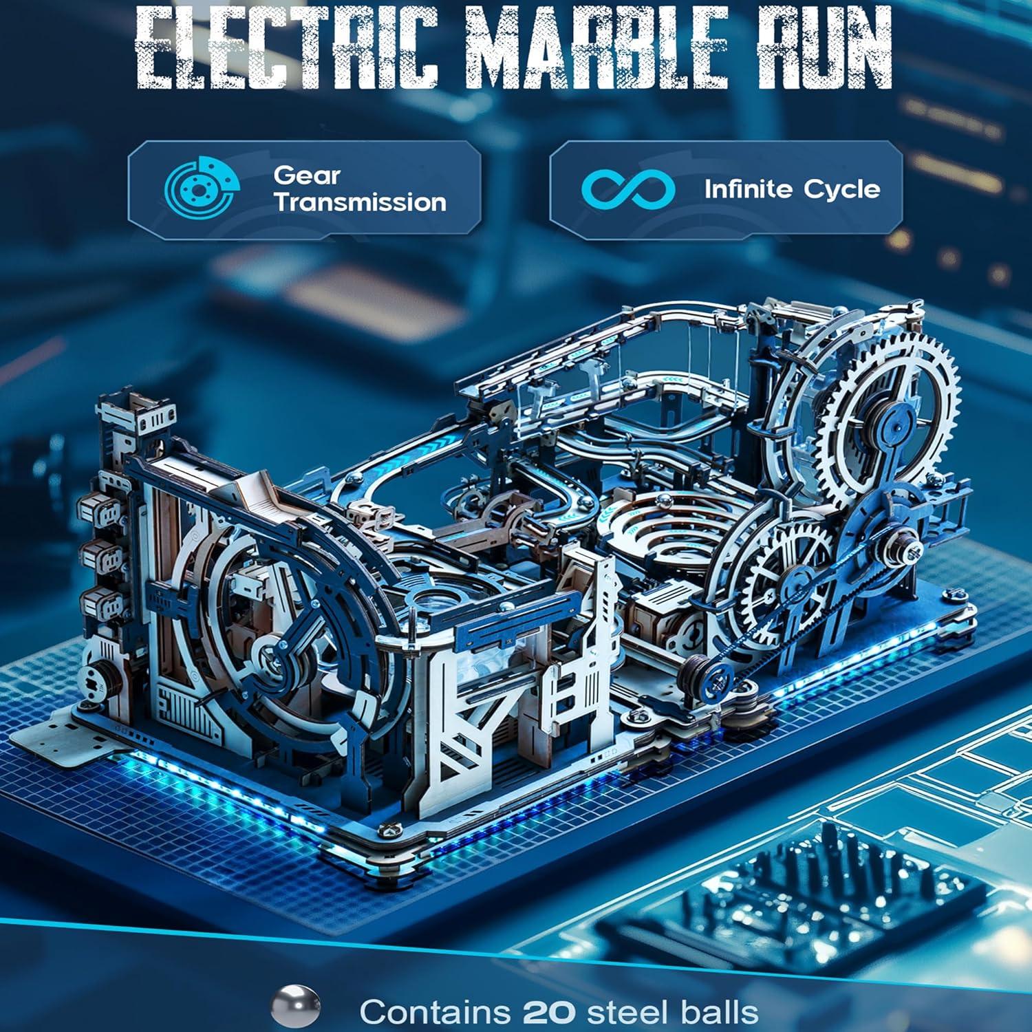 3D Puzzle Marble Run Kit 2 in 1 Include Marble Spaceport LGC01 and Link Pack LG01, 3D Wooden Puzzles for Adults Mechanical Model Sets Building Toys