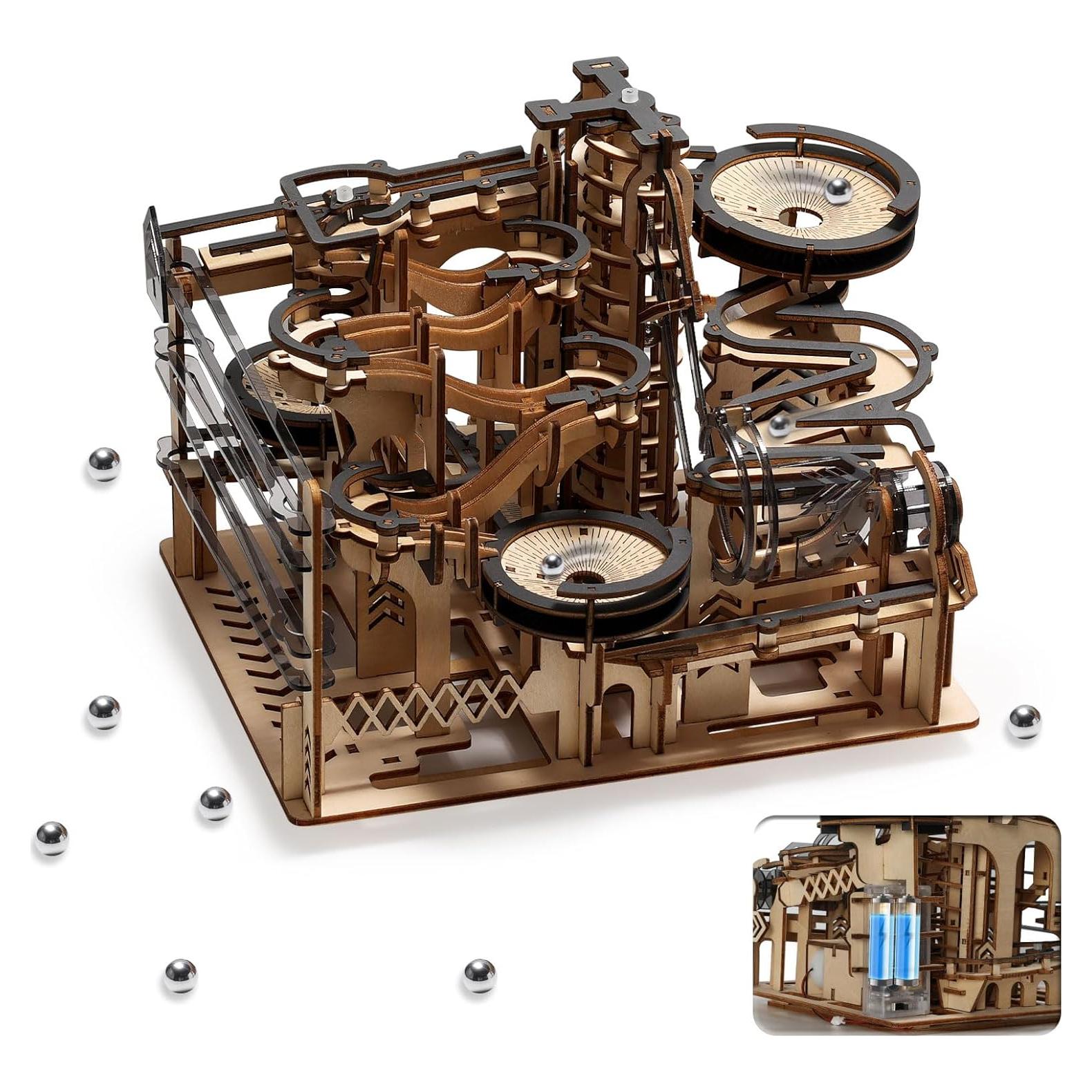 Sainsmart Jr. 3D Wooden Puzzles for Adults, Electric Marble Run Building Kit, Wooden Model Kits Spaceport, Creative Gifts for Teens Ages 14+ (Galaxy Walk)