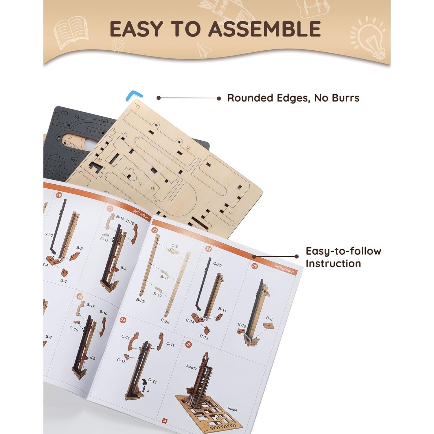 Sainsmart Jr. 3D Wooden Puzzles for Adults, Electric Marble Run Building Kit, Wooden Model Kits Spaceport, Creative Gifts for Teens Ages 14+ (Galaxy Walk)