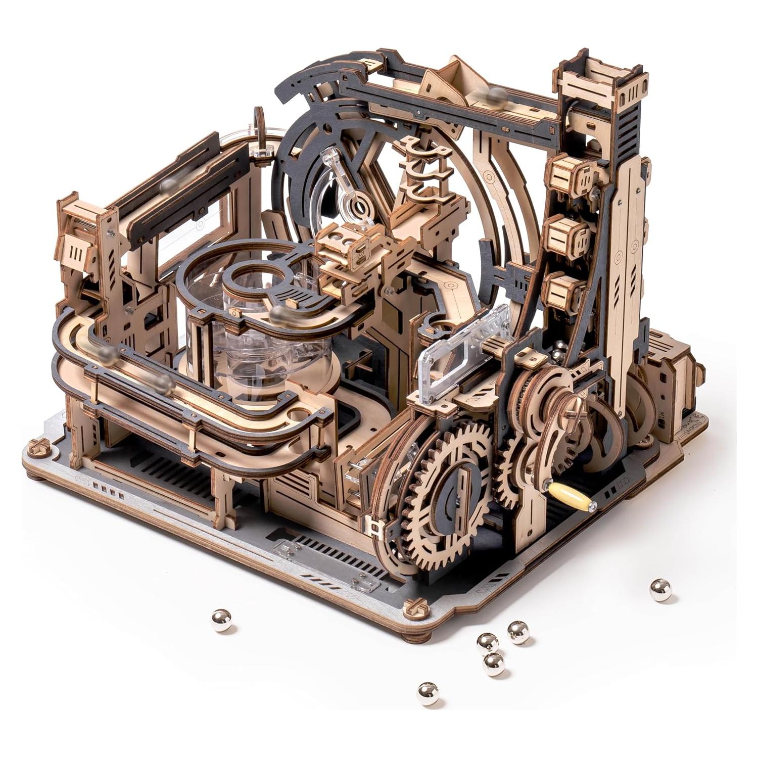 3D Puzzle Marble Run - Electric Spaceport, Wooden Model Building Kit for Teens