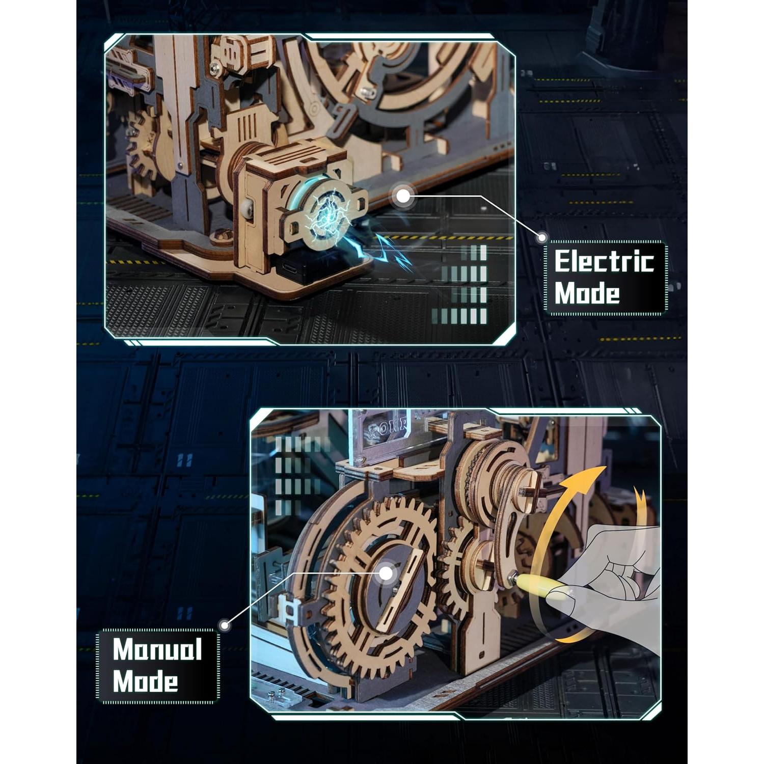 3D Puzzle Marble Run - Electric Spaceport, Wooden Model Building Kit for Teens