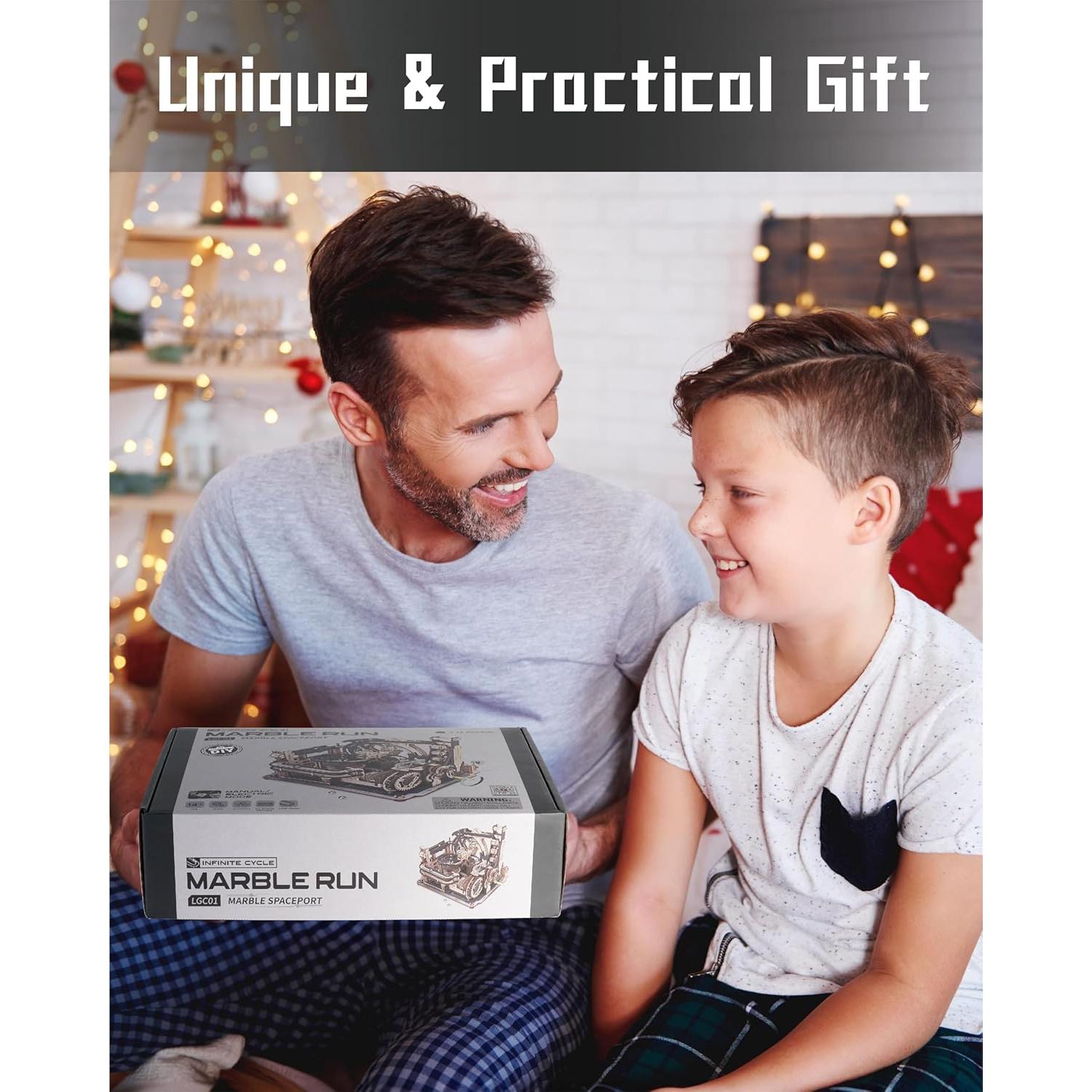 3D Puzzle Marble Run - Electric Spaceport, Wooden Model Building Kit for Teens