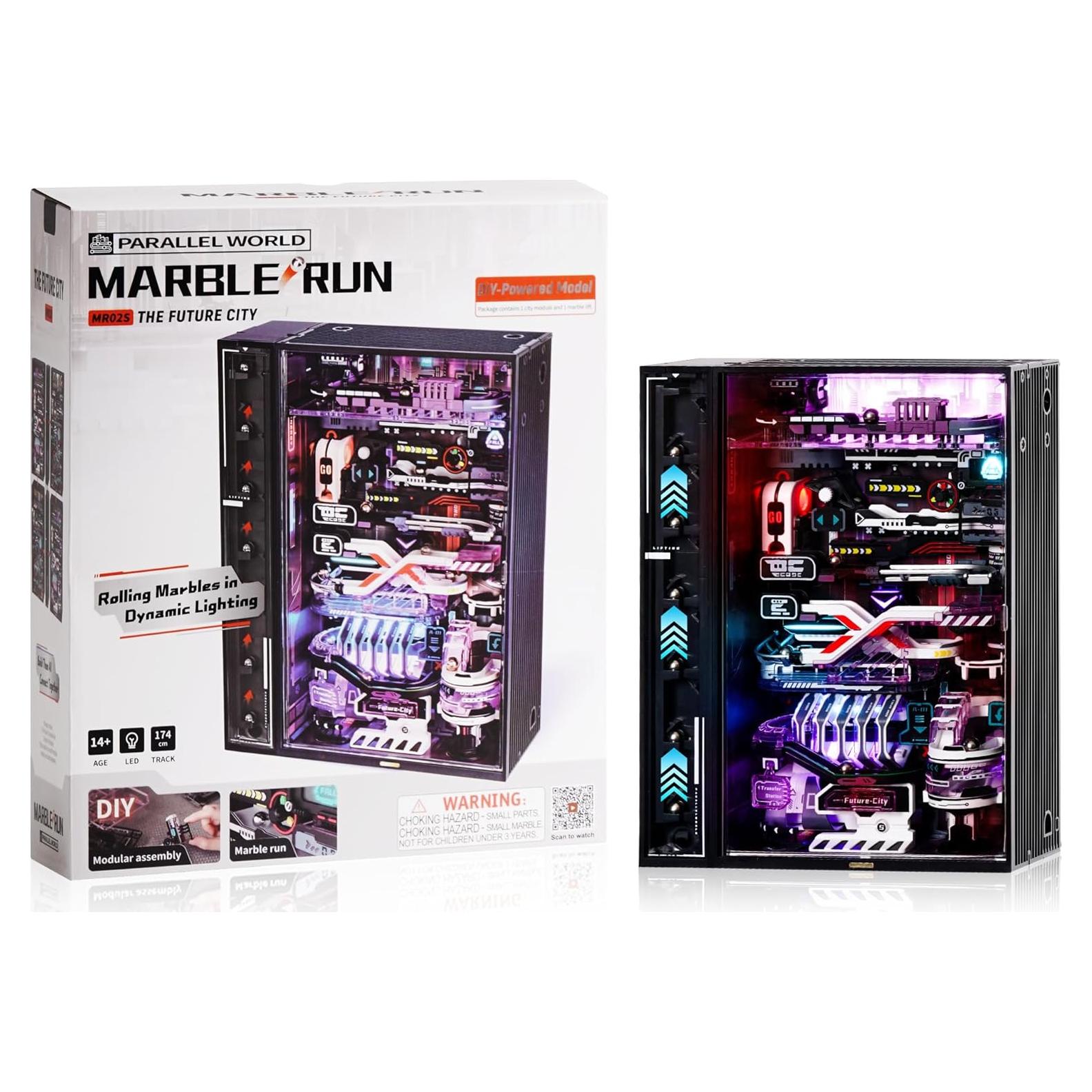 3D Plastic Puzzles for Adults, Bookshelf Kits Futuristic Marble Run Building Set, MR02S (The Future City), Crafts for Adults Hobby Kit Gift