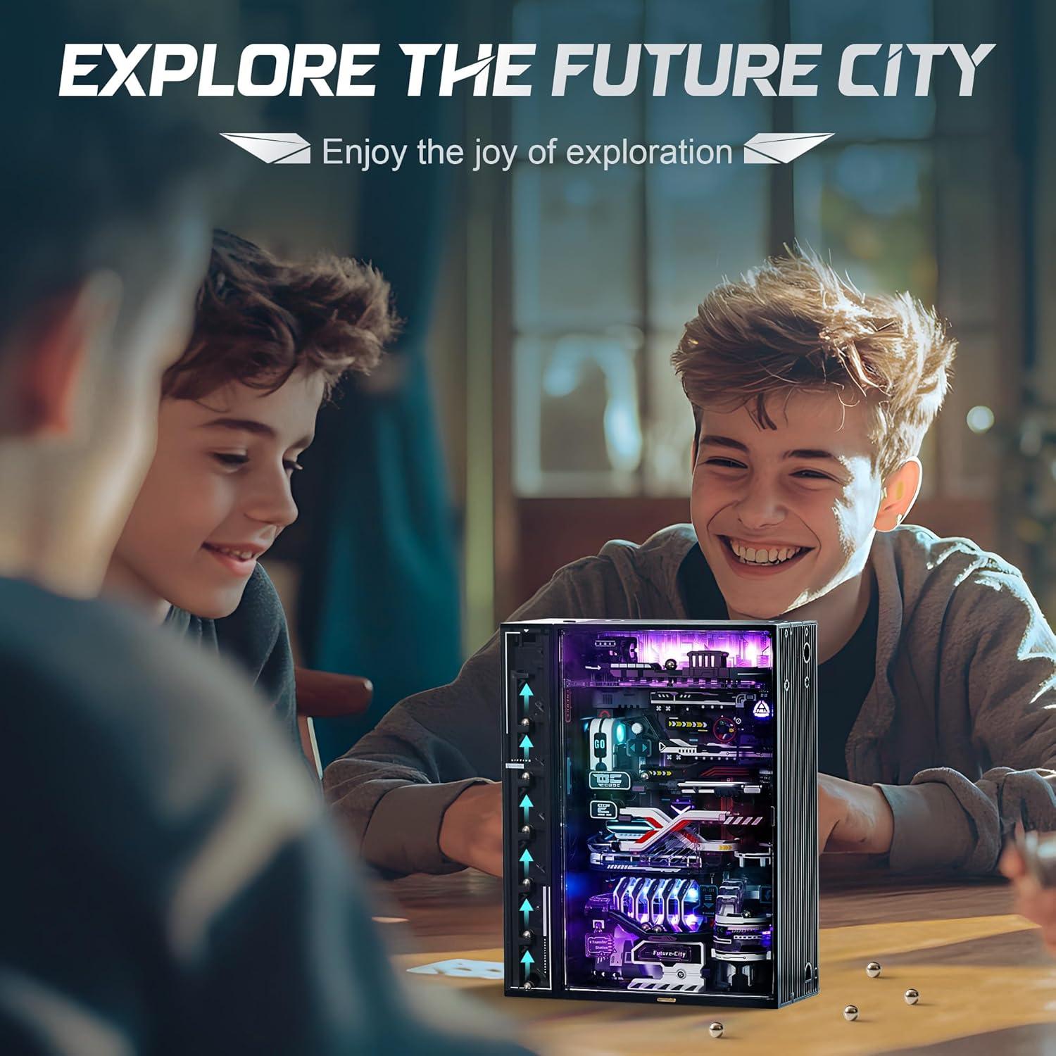 3D Plastic Puzzles for Adults, Bookshelf Kits Futuristic Marble Run Building Set, MR02S (The Future City), Crafts for Adults Hobby Kit Gift