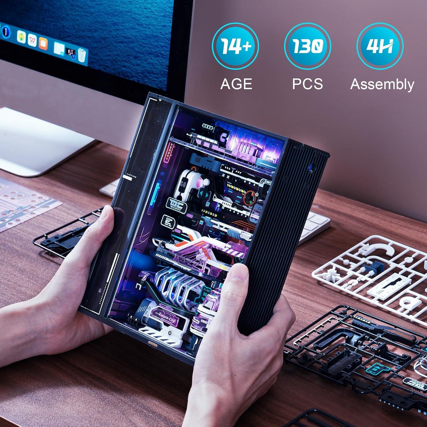 3D Plastic Puzzles for Adults, Bookshelf Kits Futuristic Marble Run Building Set, MR02S (The Future City), Crafts for Adults Hobby Kit Gift