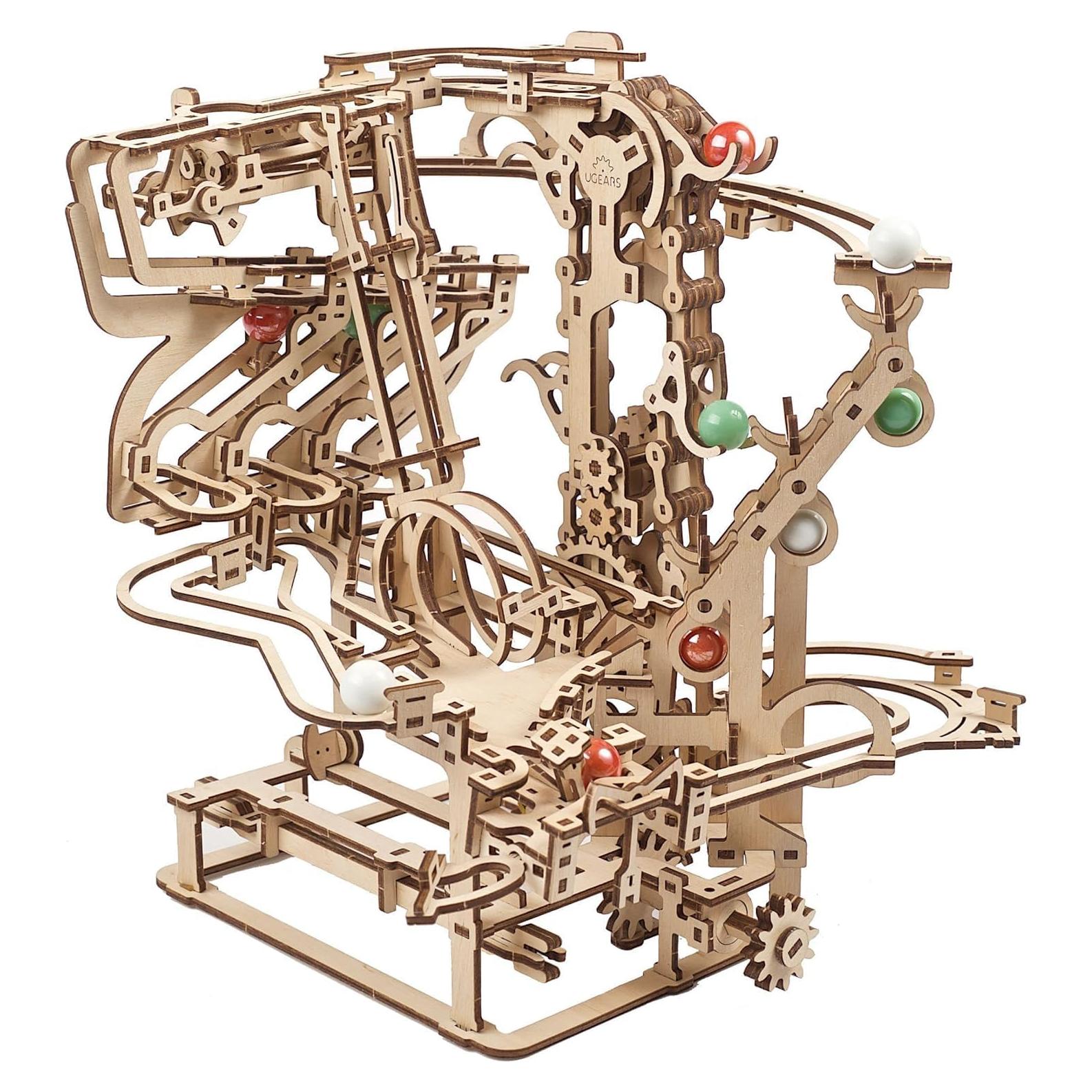Wooden Marble Run Chain Hoist - Mechanical 3D Wooden Puzzle for Adults, DIY Model Kit for Adults, Unique Puzzle - 3D Puzzle Marble Game Gifts - 400 Pieces