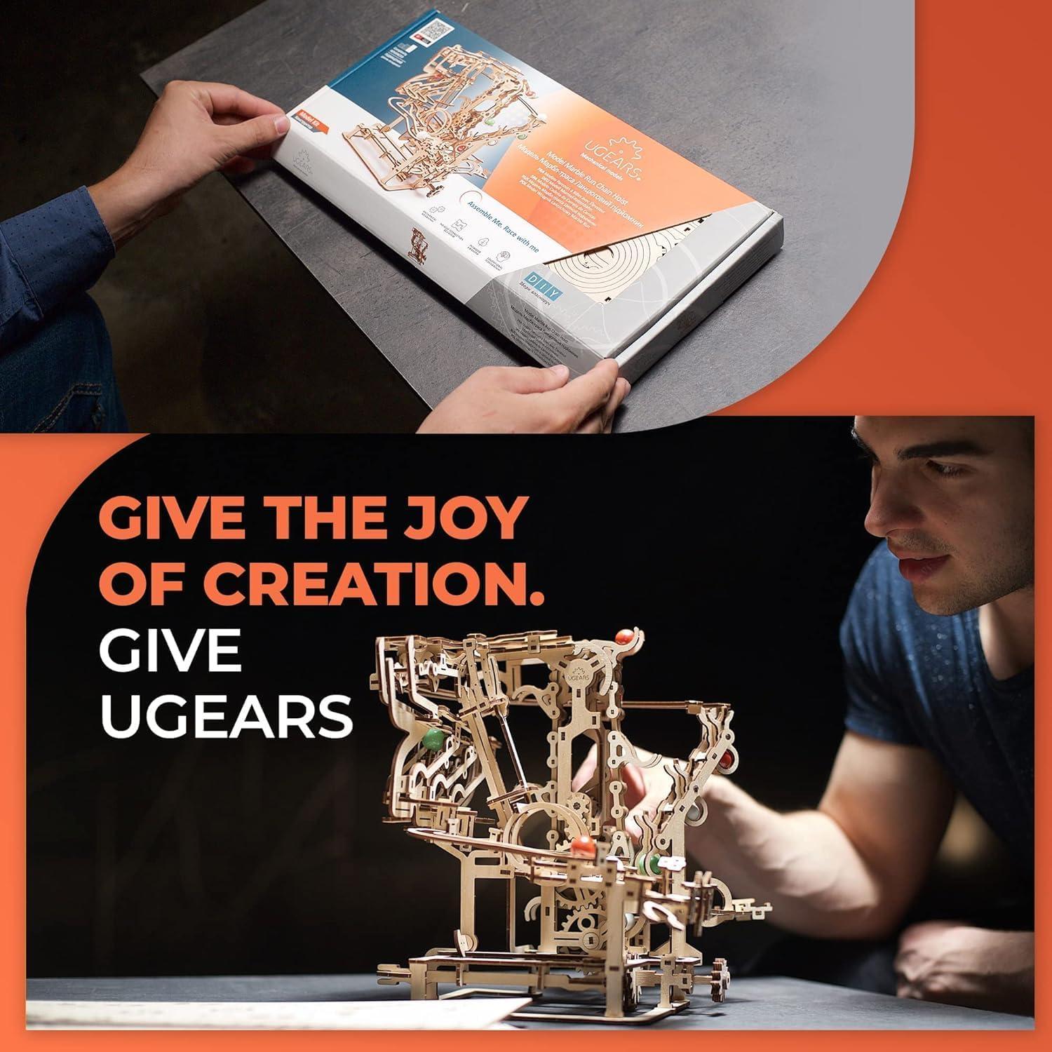 Wooden Marble Run Chain Hoist - Mechanical 3D Wooden Puzzle for Adults, DIY Model Kit for Adults, Unique Puzzle - 3D Puzzle Marble Game Gifts - 400 Pieces