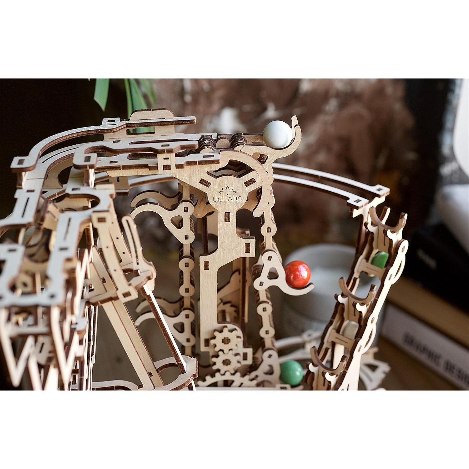 Wooden Marble Run Chain Hoist - Mechanical 3D Wooden Puzzle for Adults, DIY Model Kit for Adults, Unique Puzzle - 3D Puzzle Marble Game Gifts - 400 Pieces