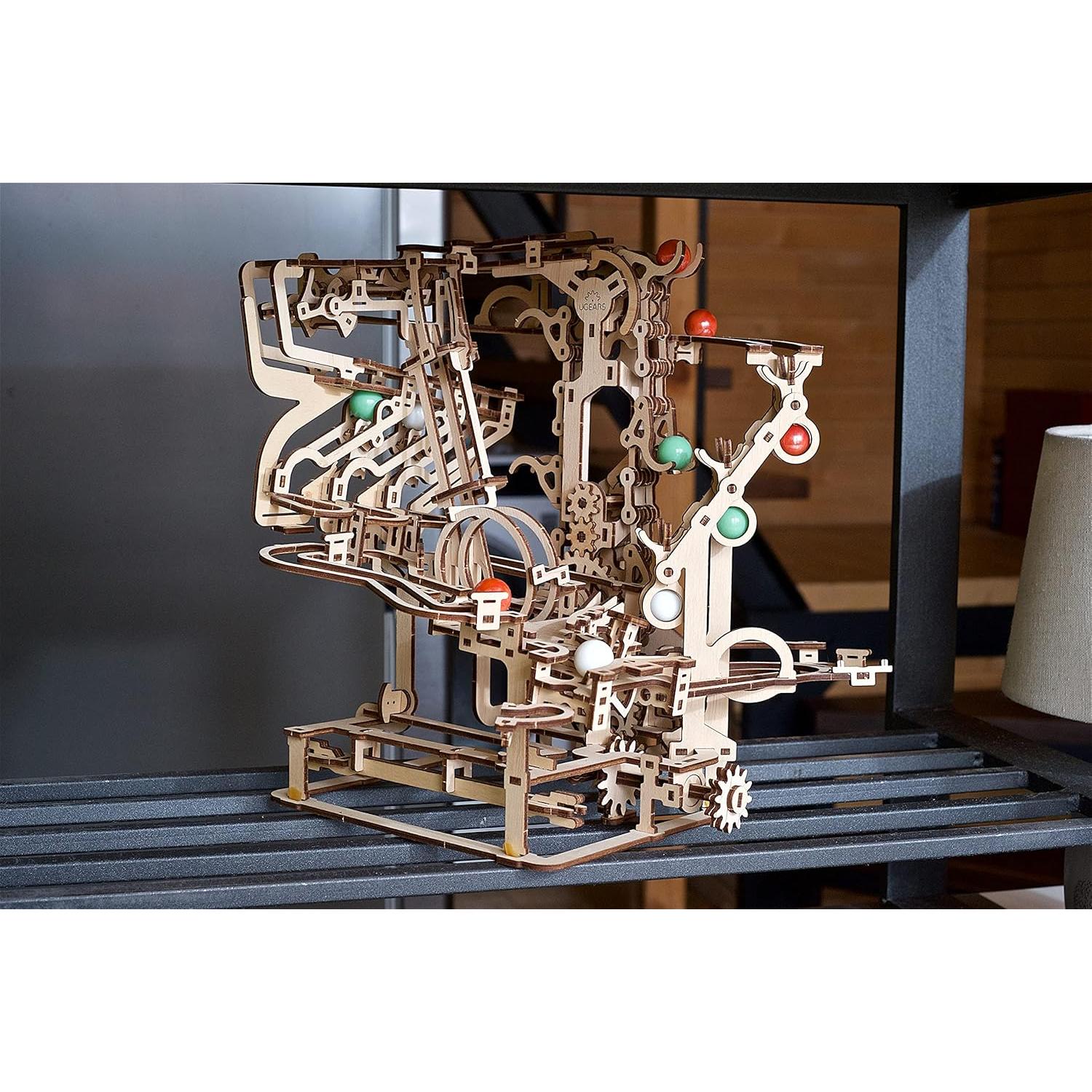 Wooden Marble Run Chain Hoist - Mechanical 3D Wooden Puzzle for Adults, DIY Model Kit for Adults, Unique Puzzle - 3D Puzzle Marble Game Gifts - 400 Pieces