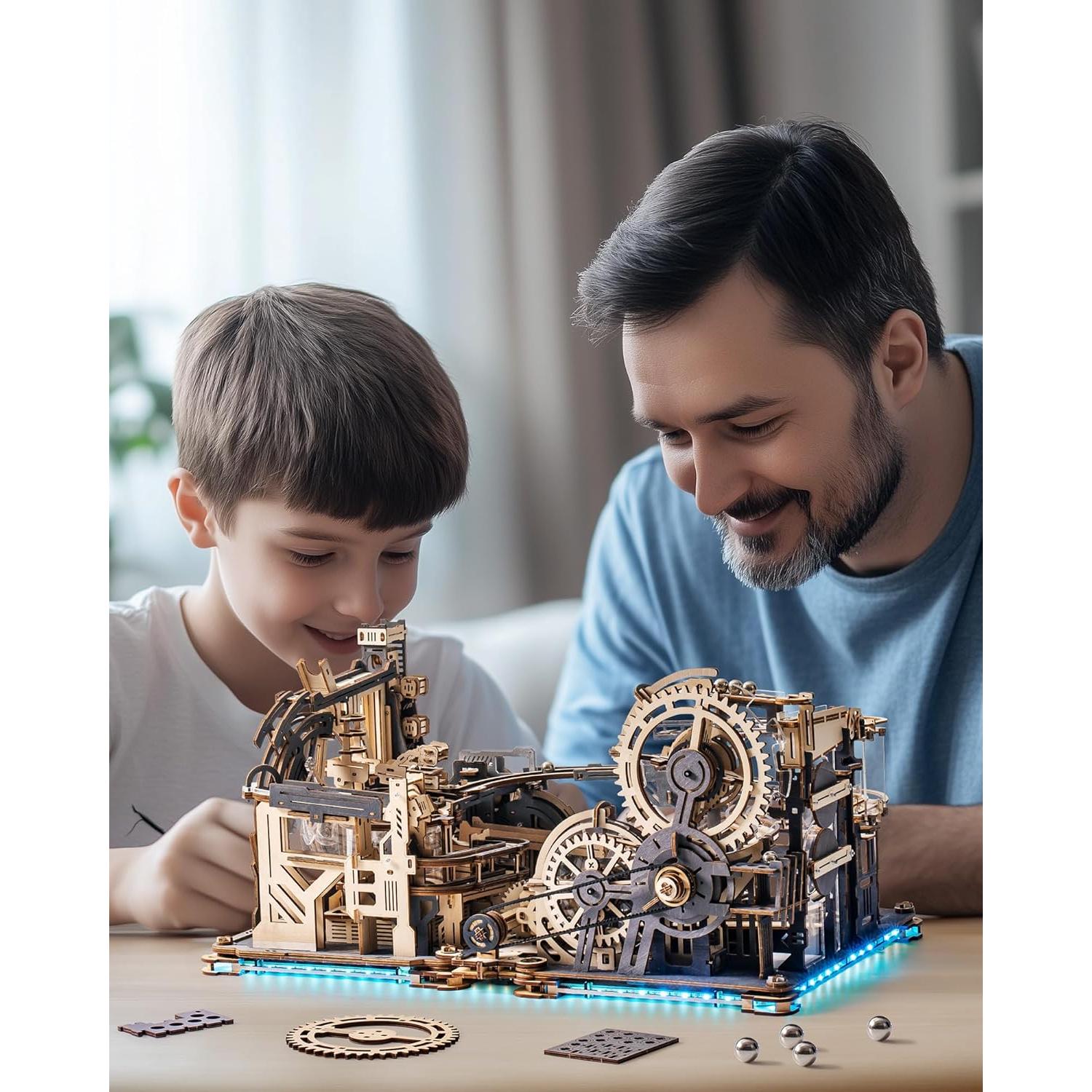 3D Puzzles for Adults, 3-in-1 Wooden Marble Run, Includes Spaceport LGC01, Night City LGA01 & Link Pack - Awesome Gifts for Adults & Teens