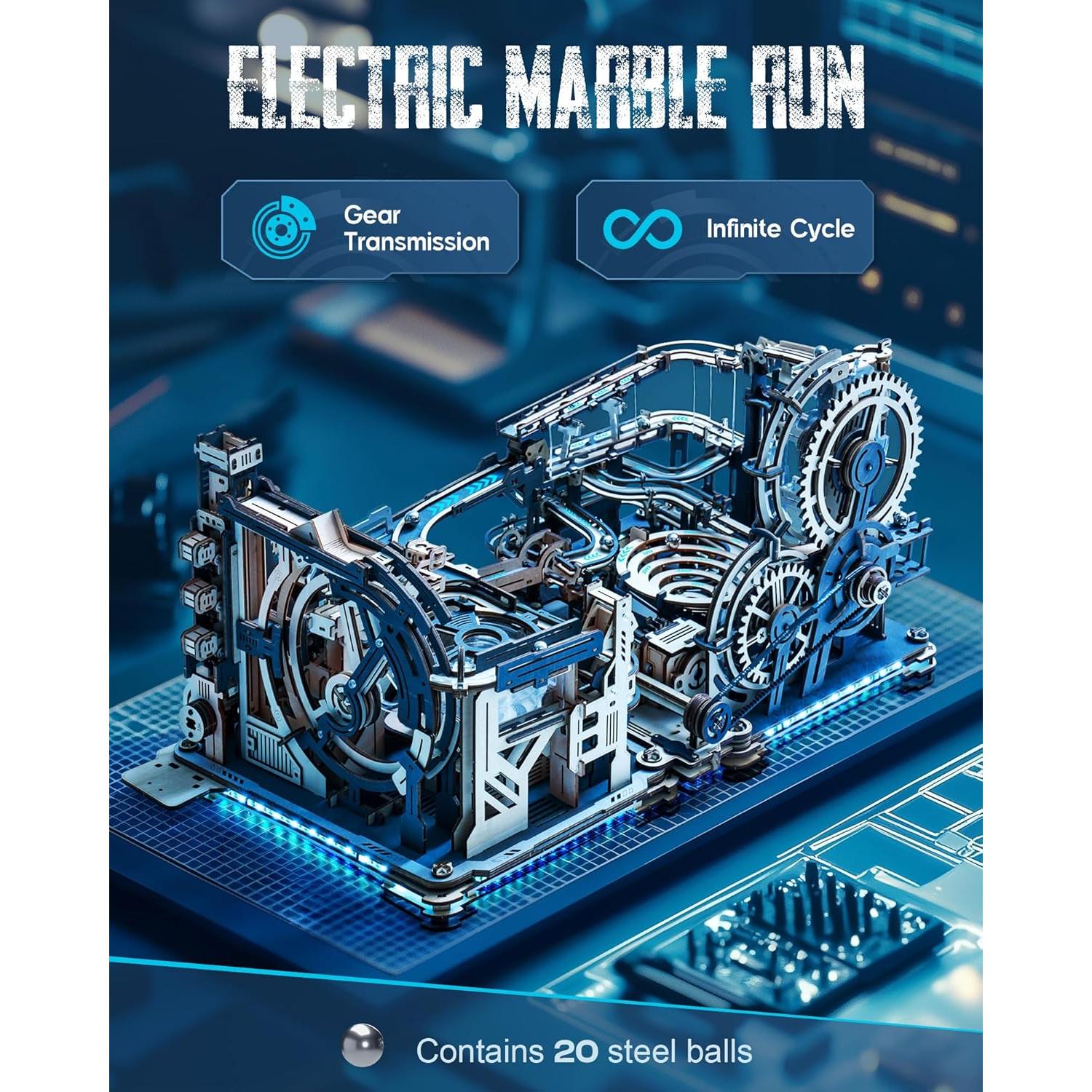 3D Puzzles for Adults, 3-in-1 Wooden Marble Run, Includes Spaceport LGC01, Night City LGA01 & Link Pack - Awesome Gifts for Adults & Teens