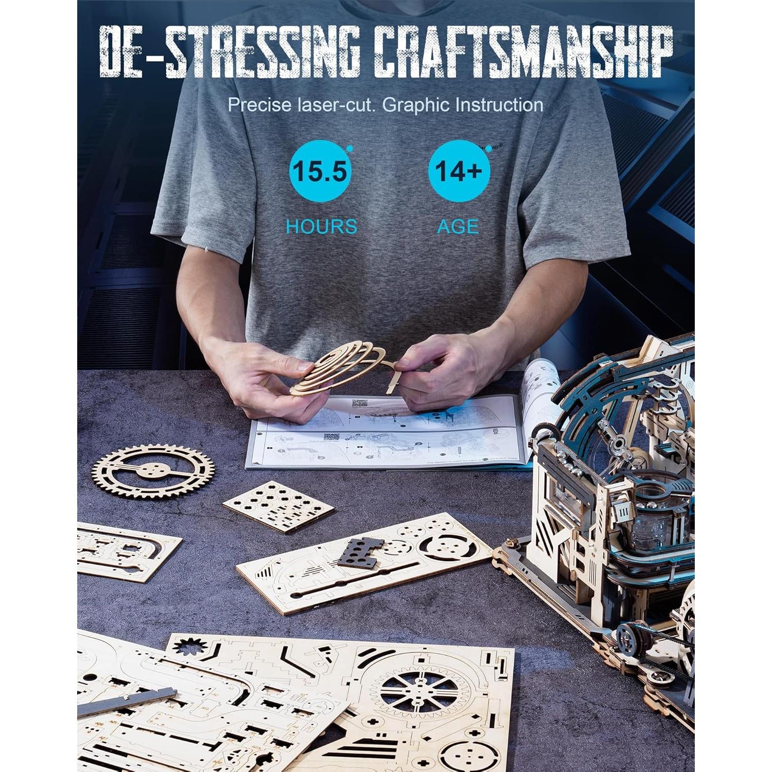 3D Puzzles for Adults, 3-in-1 Wooden Marble Run, Includes Spaceport LGC01, Night City LGA01 & Link Pack - Awesome Gifts for Adults & Teens