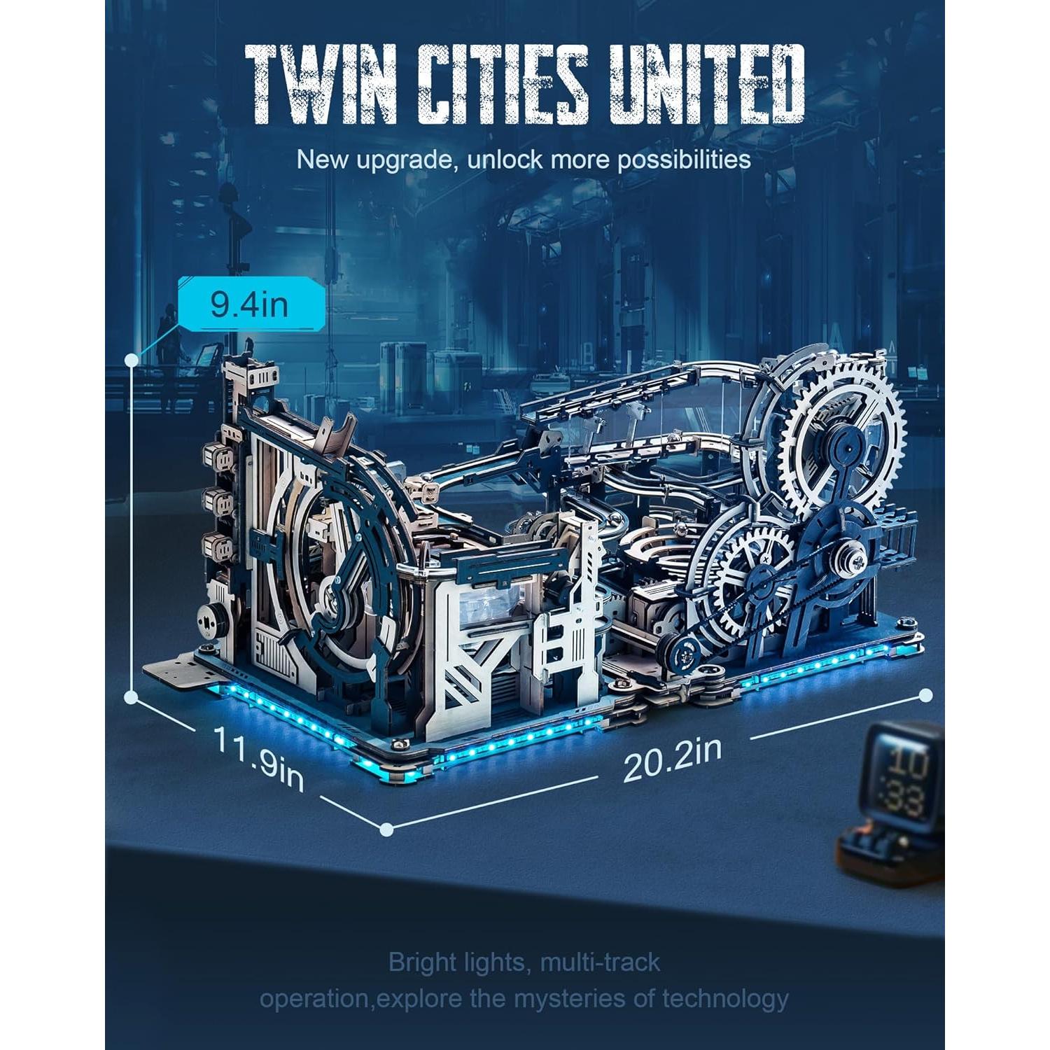 3D Puzzles for Adults, 3-in-1 Wooden Marble Run, Includes Spaceport LGC01, Night City LGA01 & Link Pack - Awesome Gifts for Adults & Teens