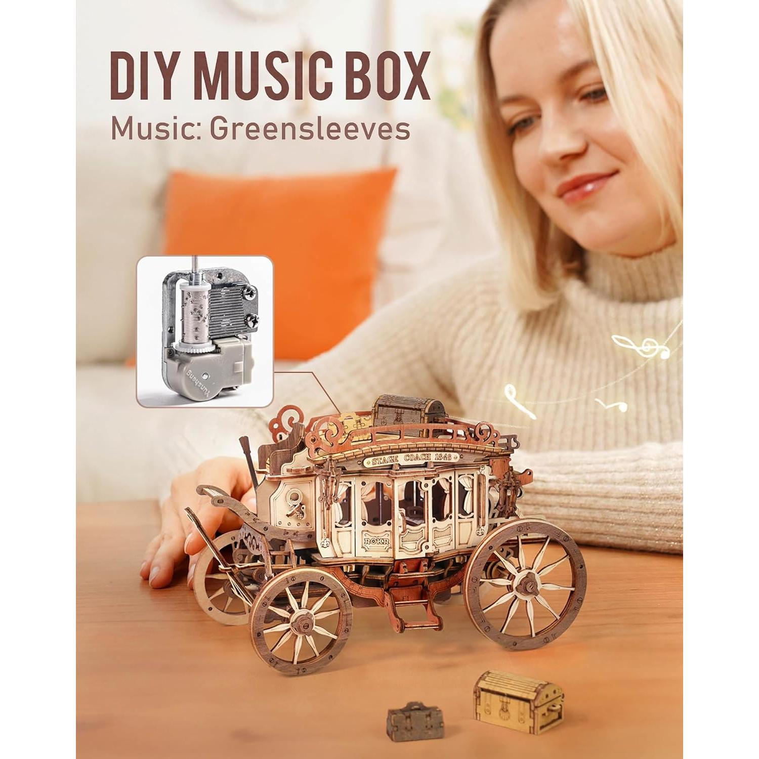 Rompecabezas 3D de Madera ROKR Carreta Musical 21.6x11.2cm