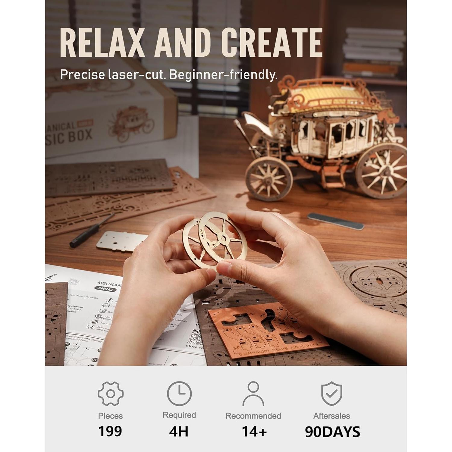 Rompecabezas 3D de Madera ROKR Carreta Musical 21.6x11.2cm