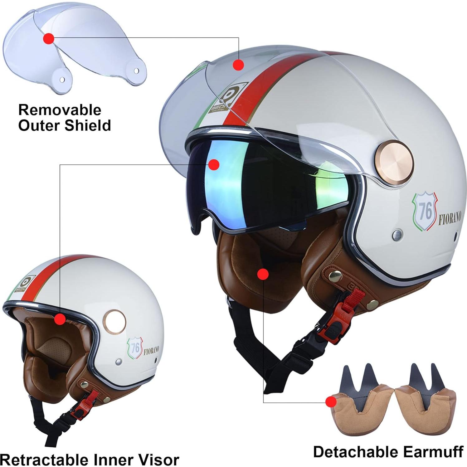 Casco de Moto BEON B-120 Retro Doble Visera Unisex