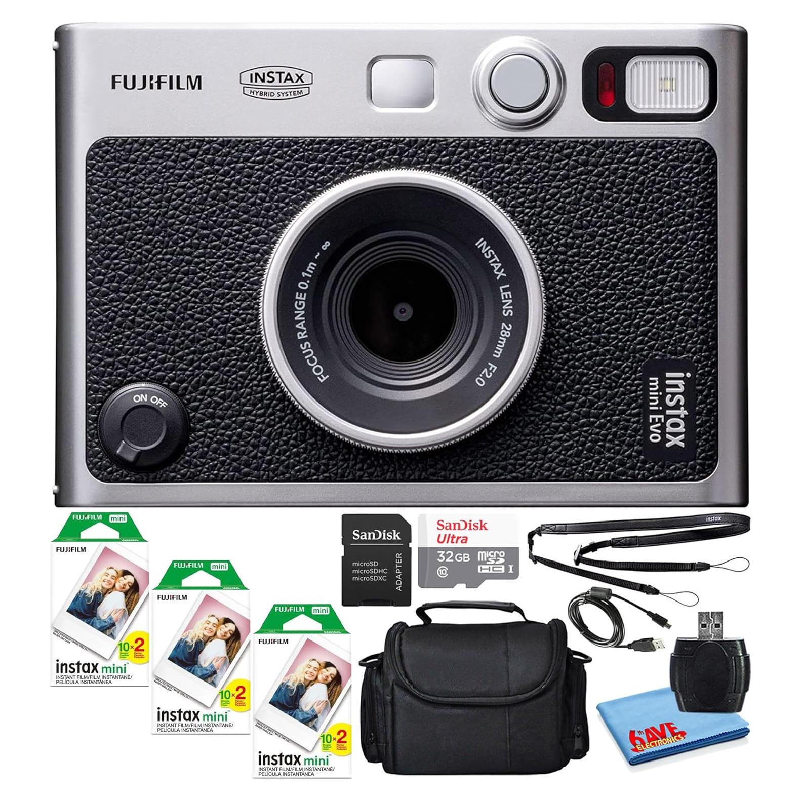 Cámara Instantánea Híbrida Fujifilm Instax Mini EVO Negra + 60 Hojas