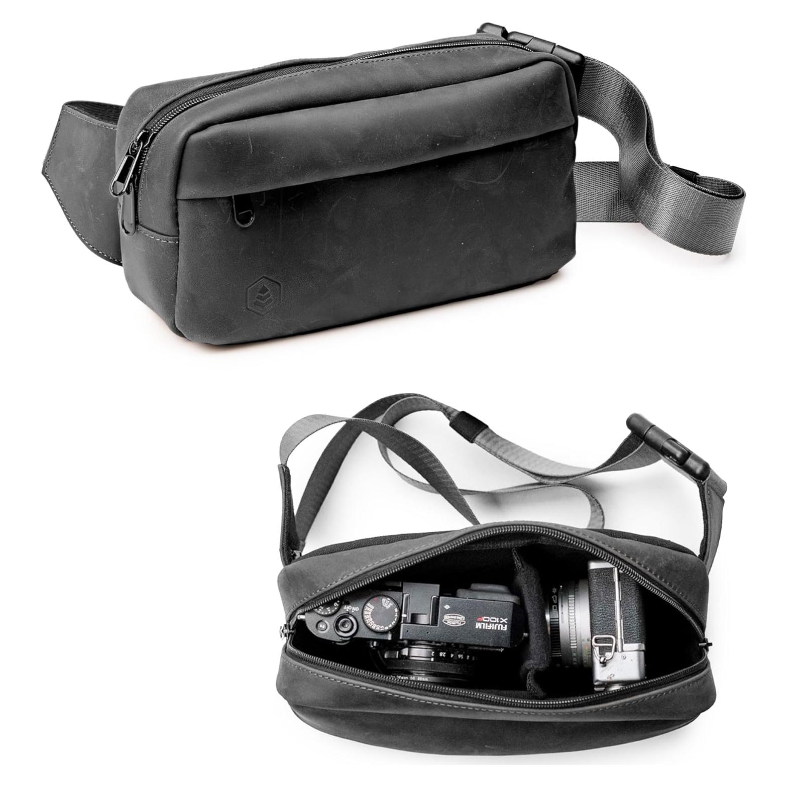 Bolso Cruzado Compacto Evergreen Legacy Cuero Genuino Negro