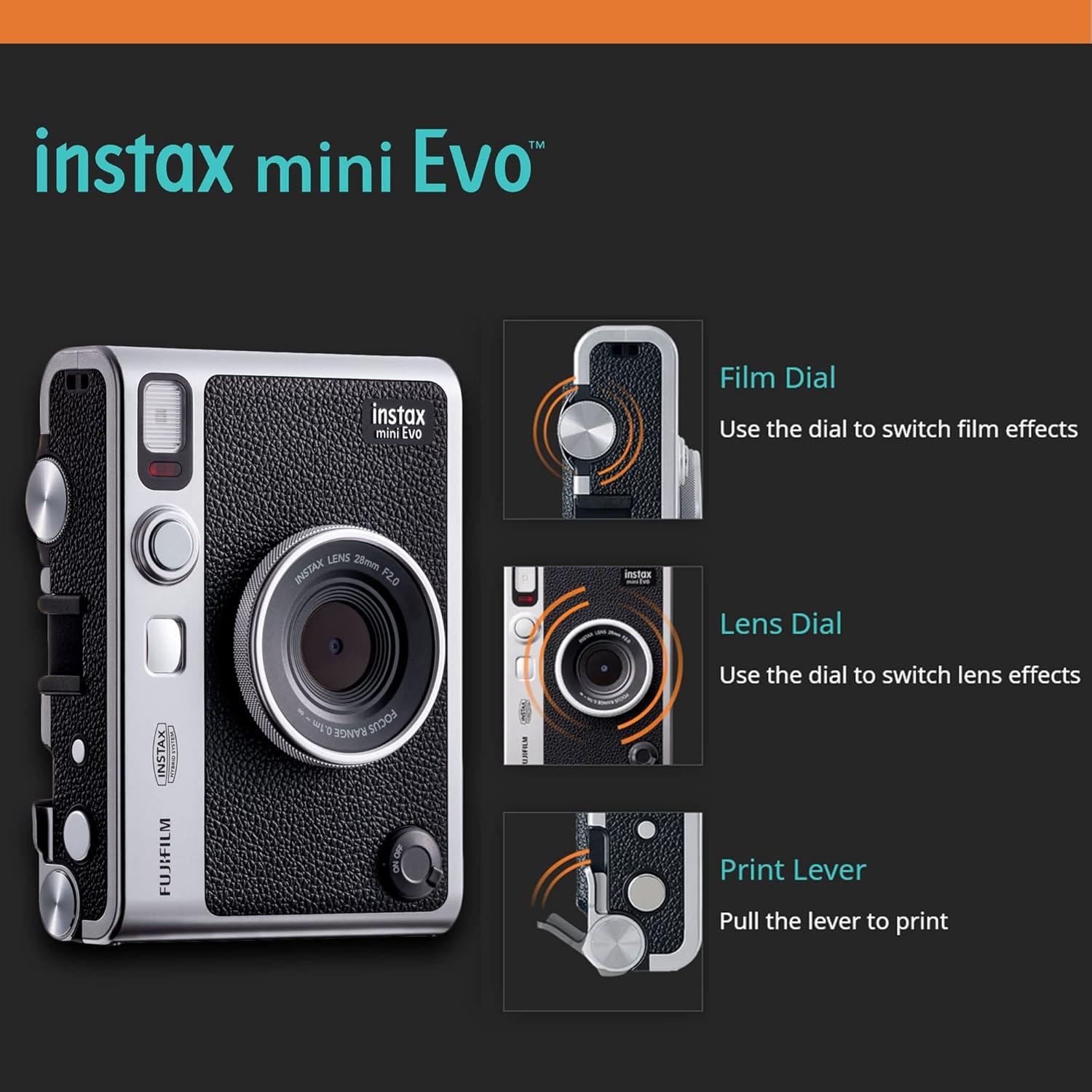 Cámara Instantánea Híbrida Fujifilm Instax Mini EVO Negra + 20 Películas