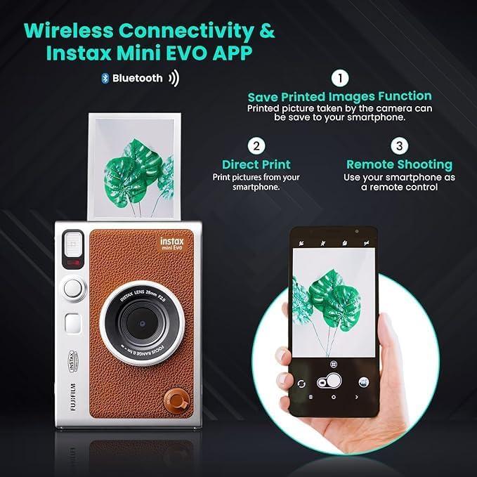 Cámara Híbrida Fujifilm Instax Mini EVO Marrón + 60 Películas