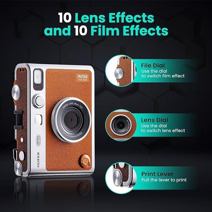 Cámara Híbrida Fujifilm Instax Mini EVO Marrón + 60 Películas