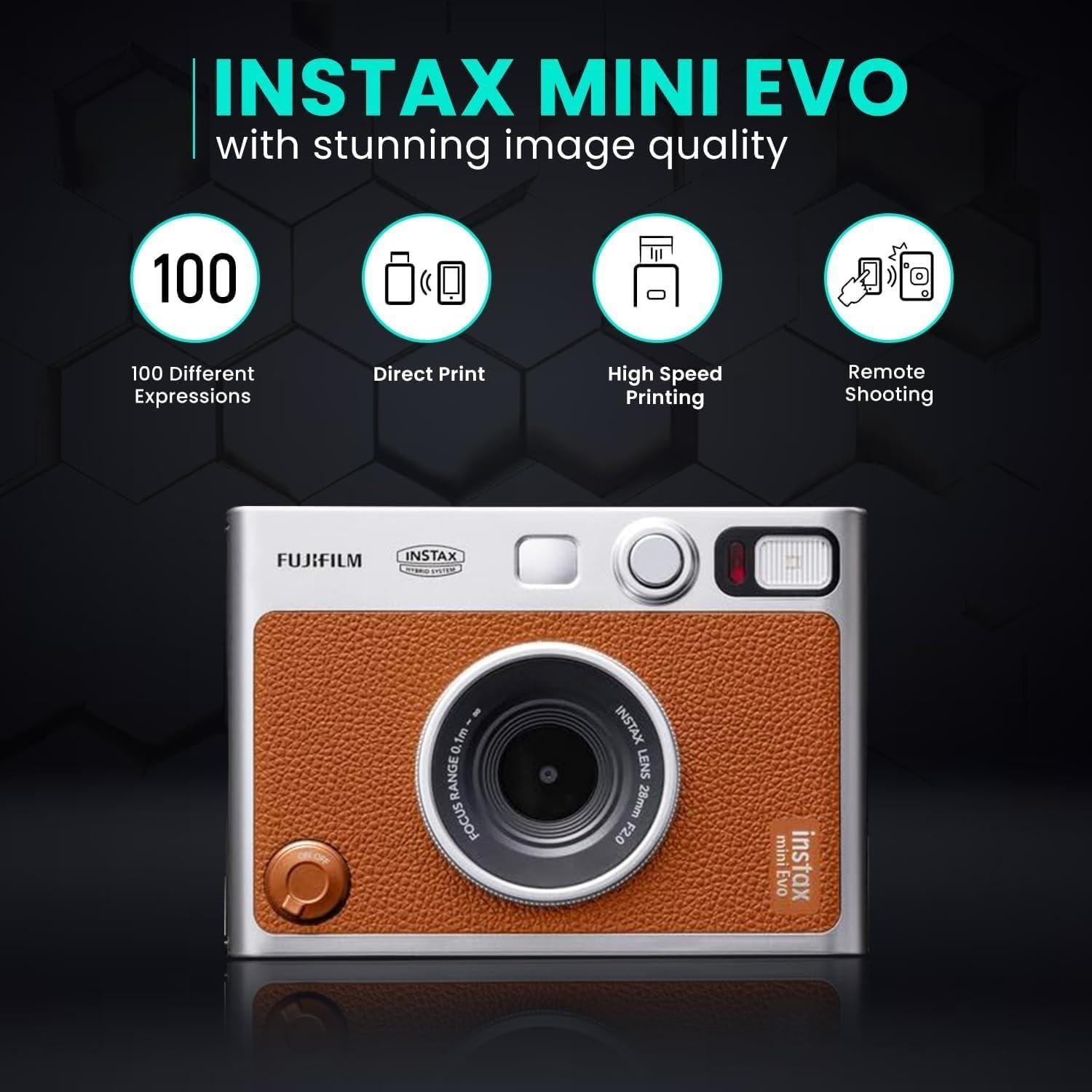 Cámara Híbrida Fujifilm Instax Mini EVO Marrón + 60 Películas
