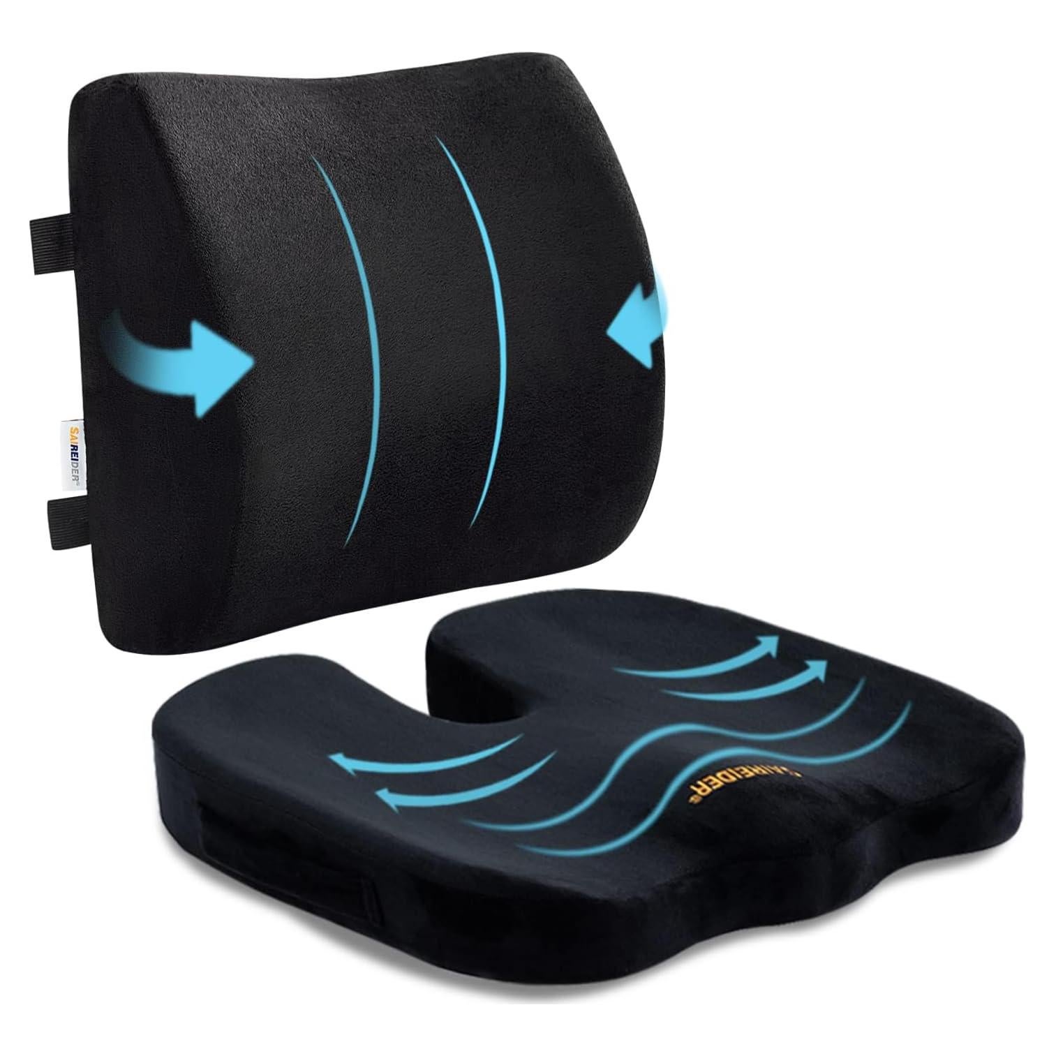 Cojín de Asiento SAIREIDER y Almohada Lumbar Ergonómica