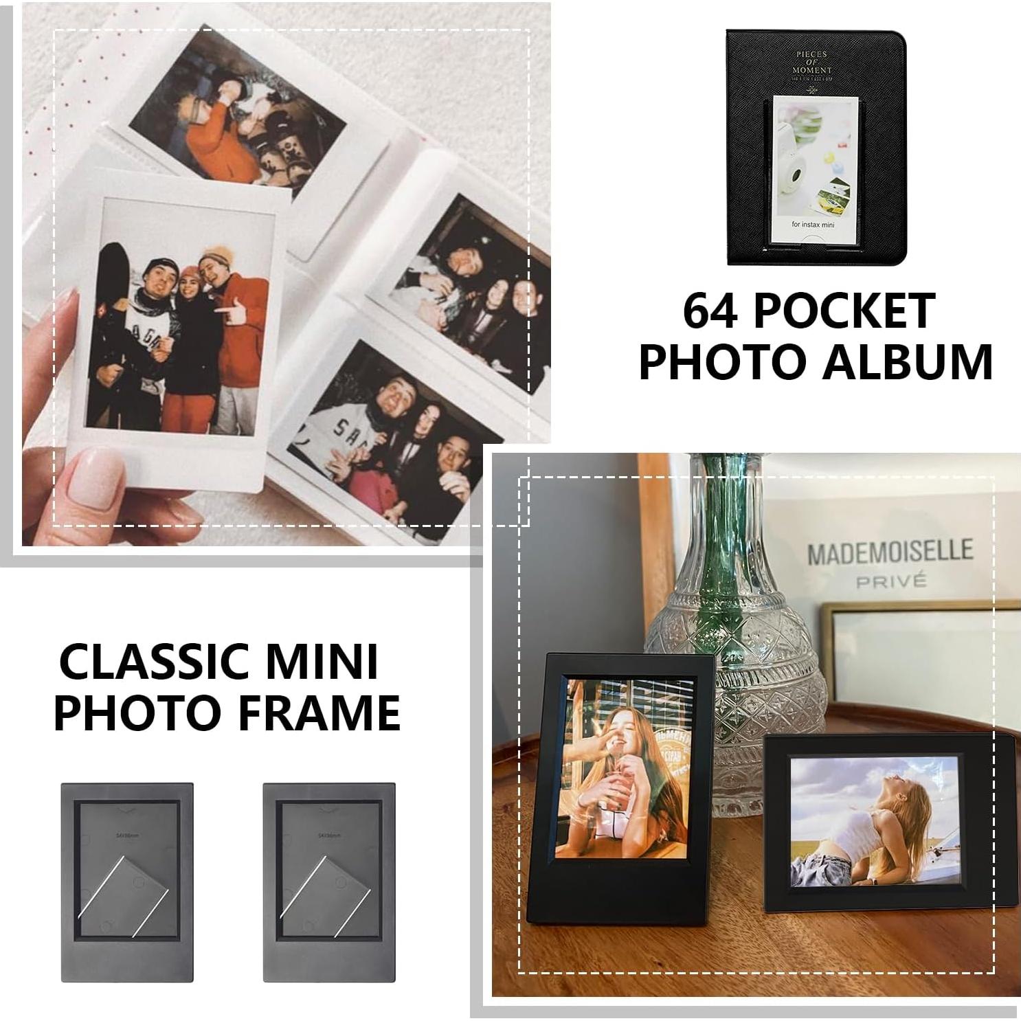 Case for Fujifilm Instax Mini EVO, Protective PU Leather Carrying Bag with Mini Photo Pouch, Album, Frames, Screen Protector Accessories Kit - Vintage Brown