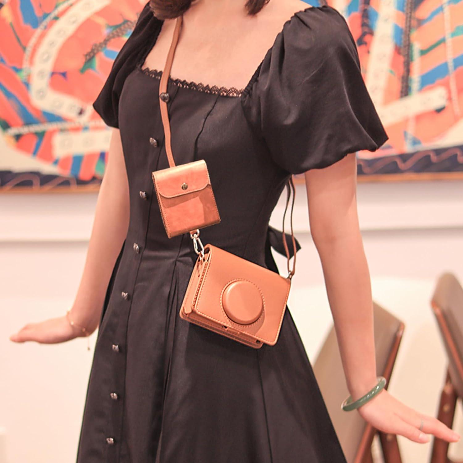 Case for Fujifilm Instax Mini EVO, Protective PU Leather Carrying Bag with Mini Photo Pouch, Album, Frames, Screen Protector Accessories Kit - Vintage Brown