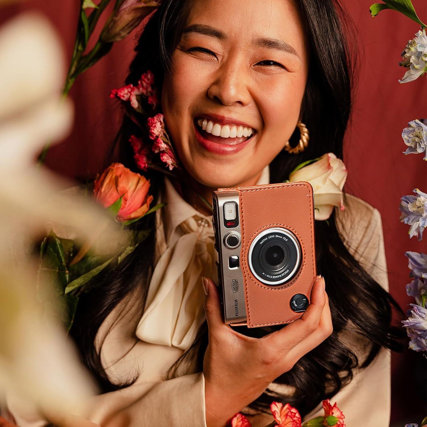 Case for Fujifilm Instax Mini EVO, Protective PU Leather Carrying Bag with Mini Photo Pouch, Album, Frames, Screen Protector Accessories Kit - Vintage Brown