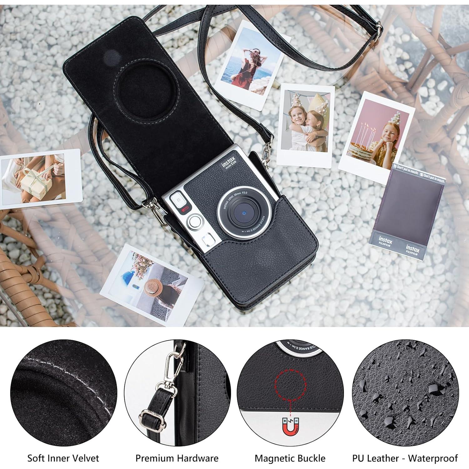 Funda de Cuero PU MUZIRI KINOKOO para Cámara Instax Mini EVO - Negro