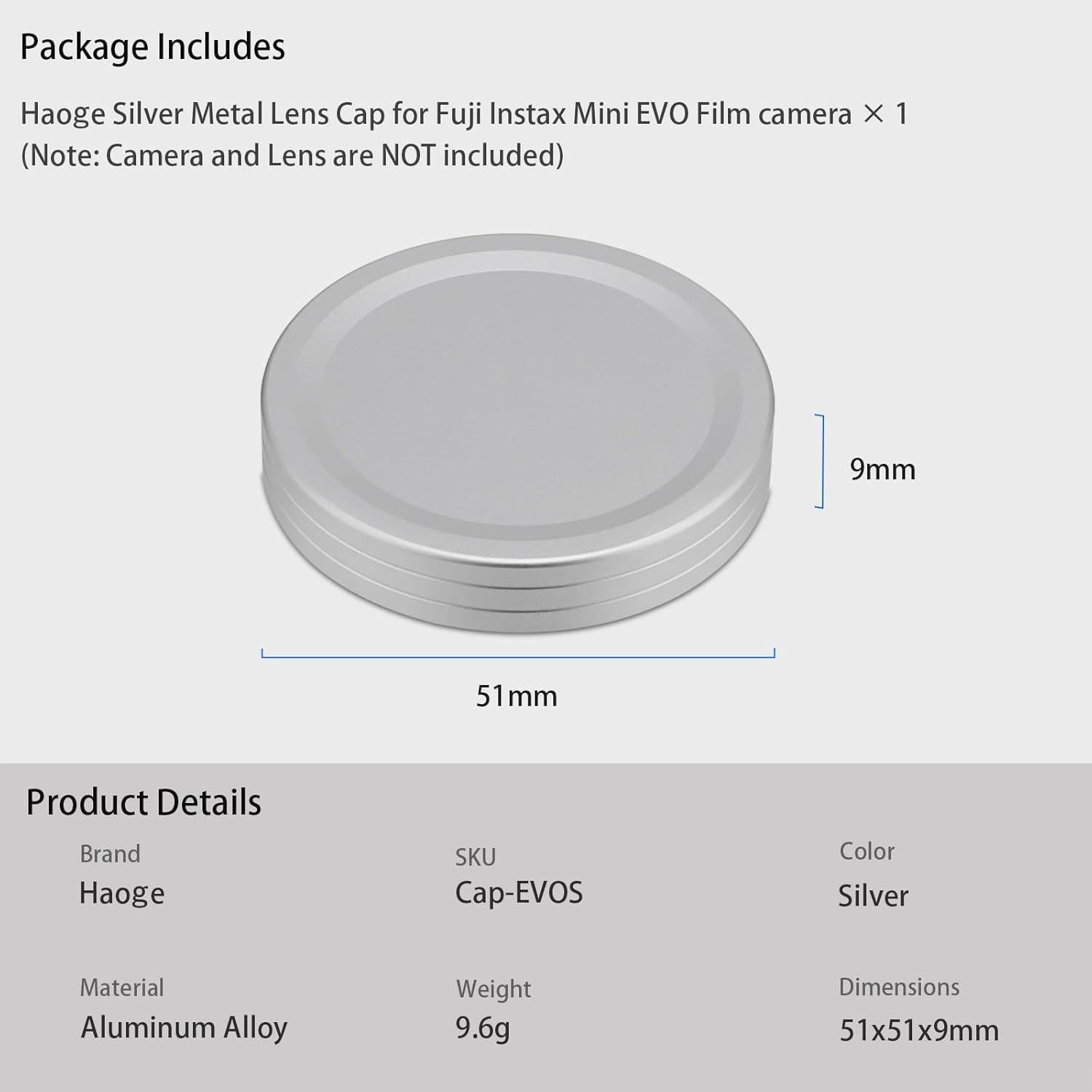 Tapa de Lente de Metal Haoge para Fujifilm Instax Mini EVO Plata