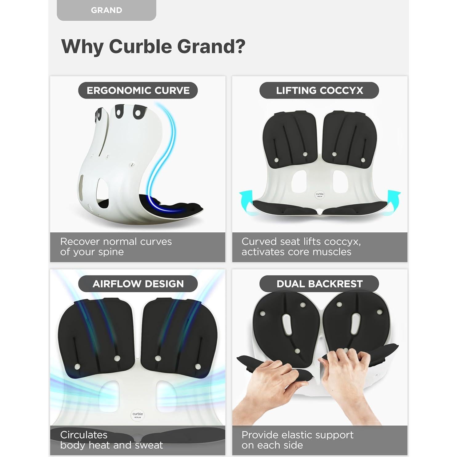 Curble Soporte Lumbar Ergonómico Extra Ancho Negro