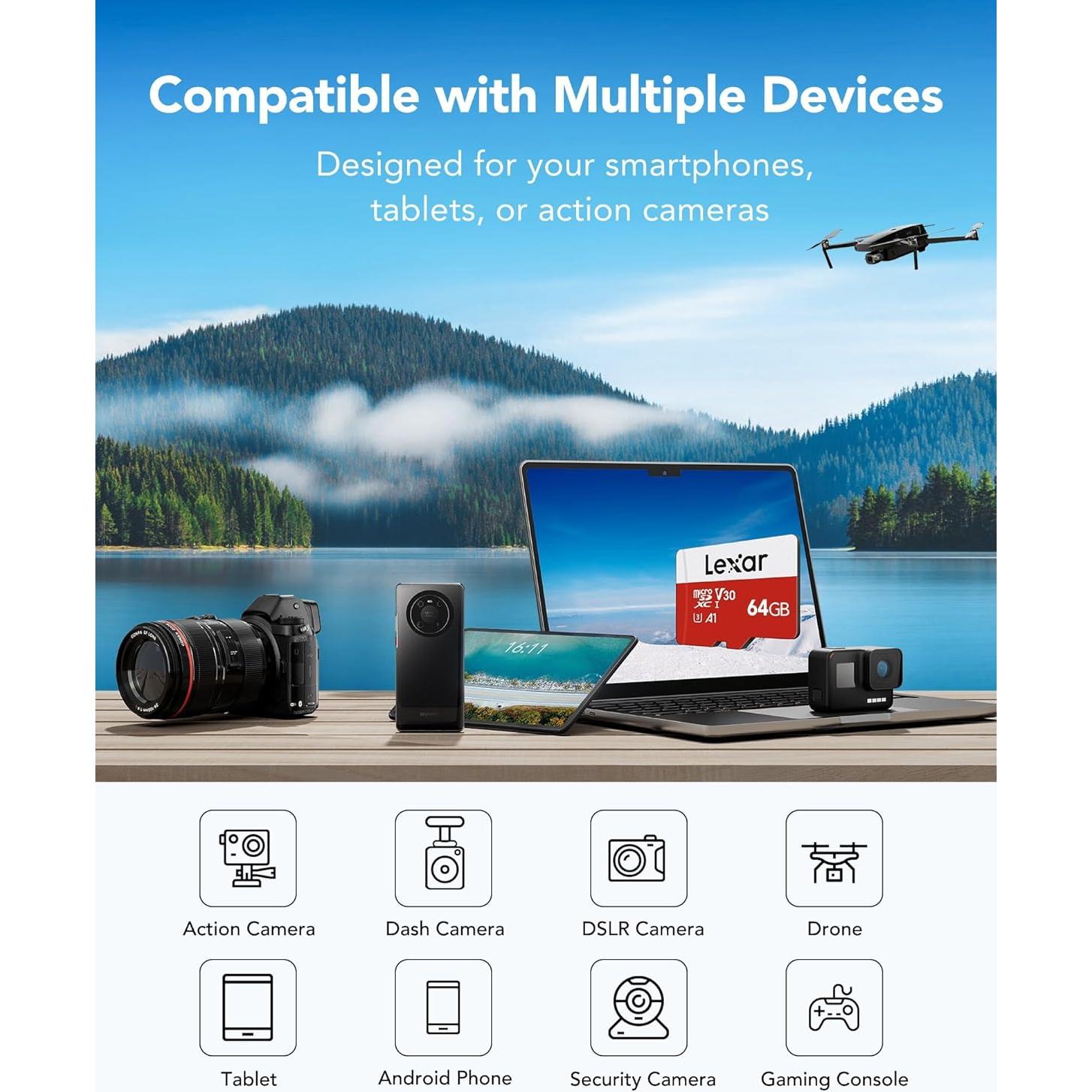 Lexar 64GB Tarjeta Micro SDXC UHS-I x2 con Adaptador