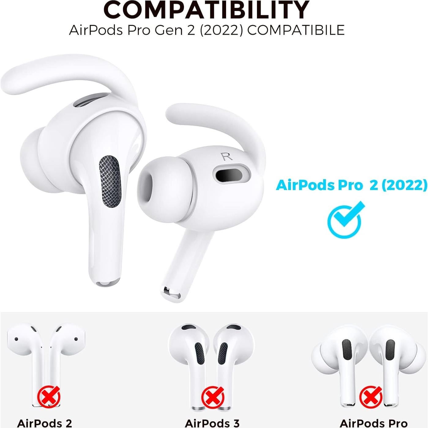 Ganchos Antideslizantes AhaStyle para AirPods Pro 2 - 3 Pares Blancos