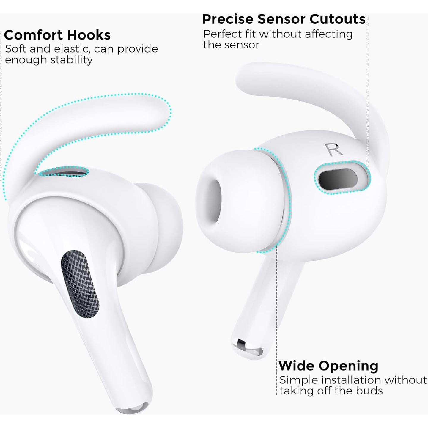Ganchos Antideslizantes AhaStyle para AirPods Pro 2 - 3 Pares Blancos