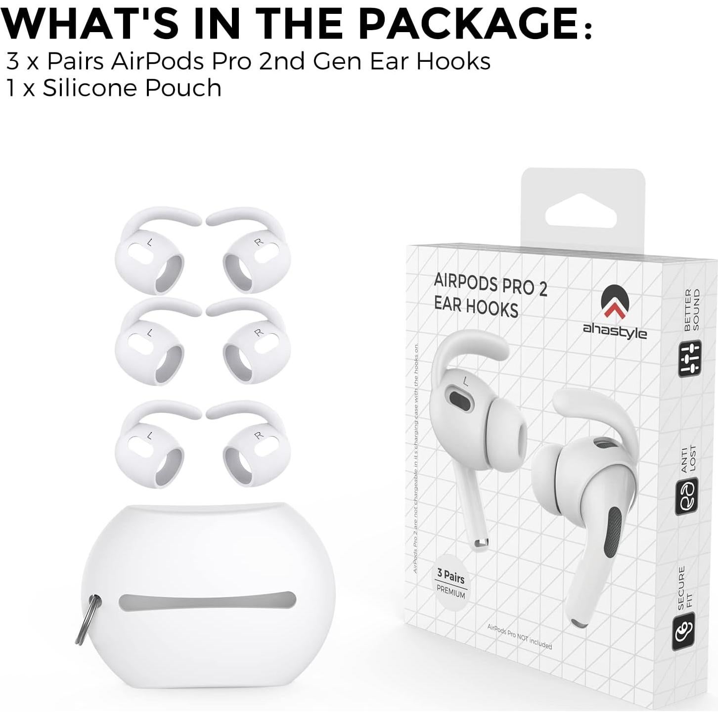 Ganchos Antideslizantes AhaStyle para AirPods Pro 2 - 3 Pares Blancos