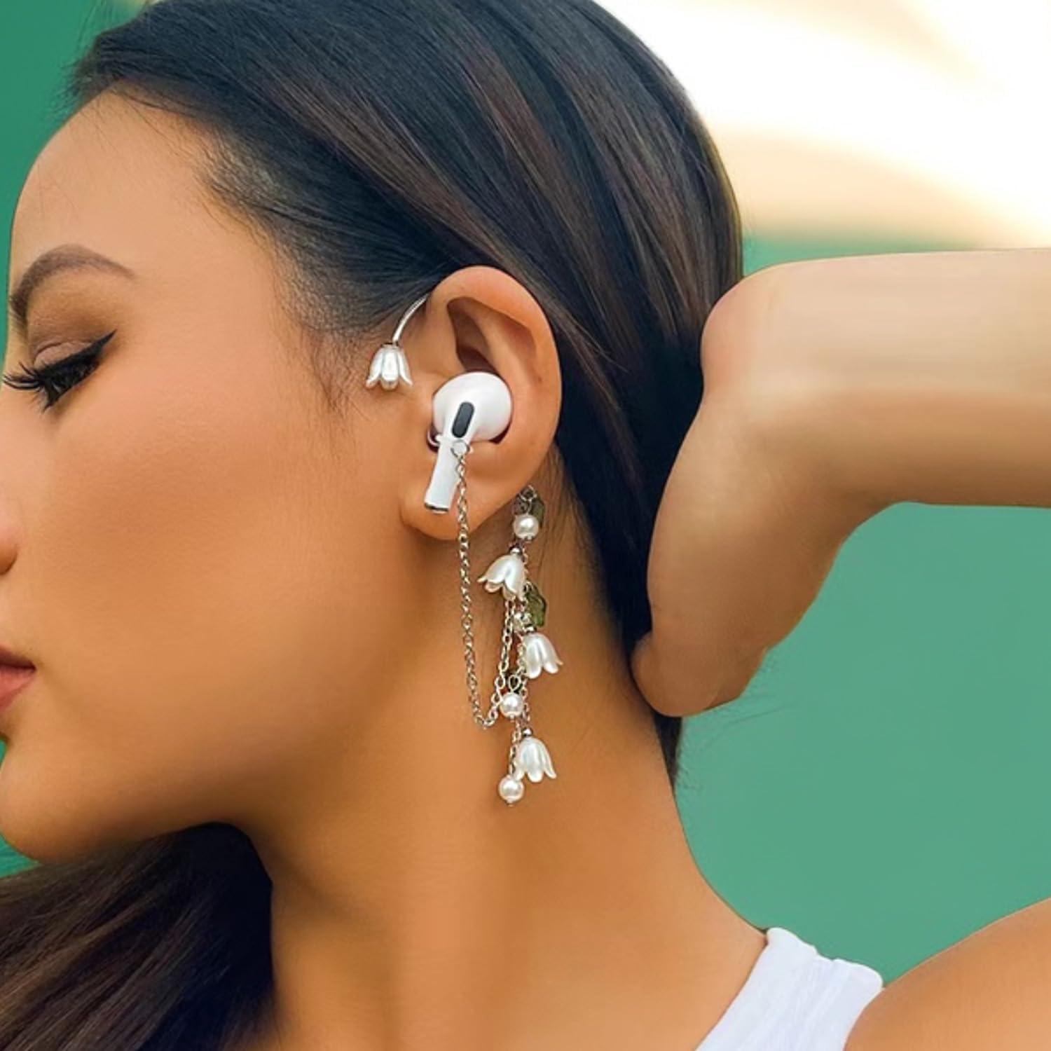 Earphone Anti Lost Earring Clip 1pair,Earbud Earrings Earring Holder for Airpod Creative Flower Pistil Earring Clips