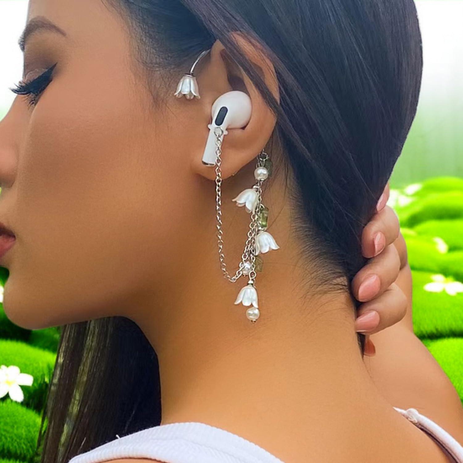 Earphone Anti Lost Earring Clip 1pair,Earbud Earrings Earring Holder for Airpod Creative Flower Pistil Earring Clips