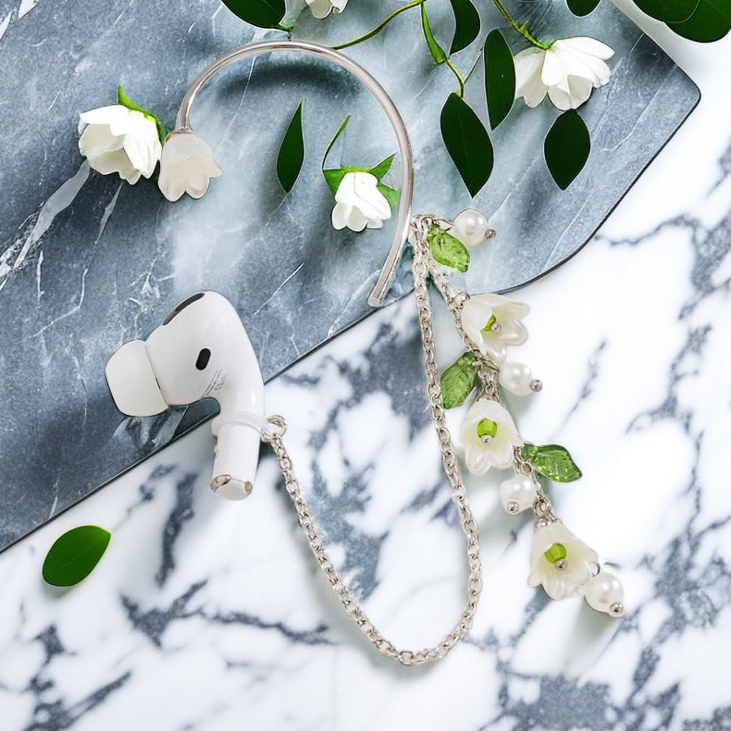 Earphone Anti Lost Earring Clip 1pair,Earbud Earrings Earring Holder for Airpod Creative Flower Pistil Earring Clips