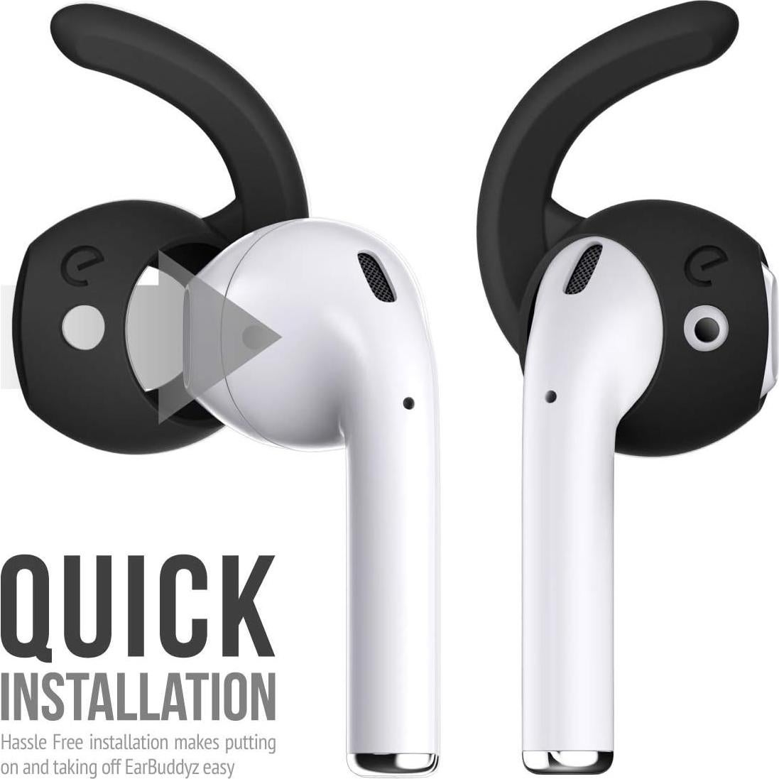 EarBuddyz 2.0 Ear Hooks and Covers Accessories Compatible with Apple AirPods 1 & 2 or EarPods Headphones/Earphones/Earbuds (3 Pairs) (Black)