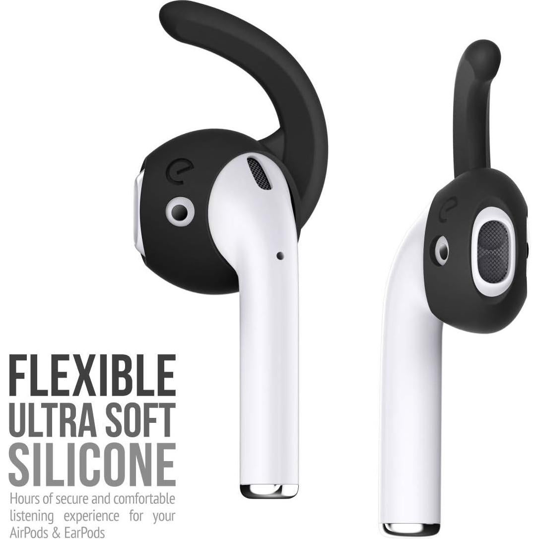 EarBuddyz 2.0 Ear Hooks and Covers Accessories Compatible with Apple AirPods 1 & 2 or EarPods Headphones/Earphones/Earbuds (3 Pairs) (Black)