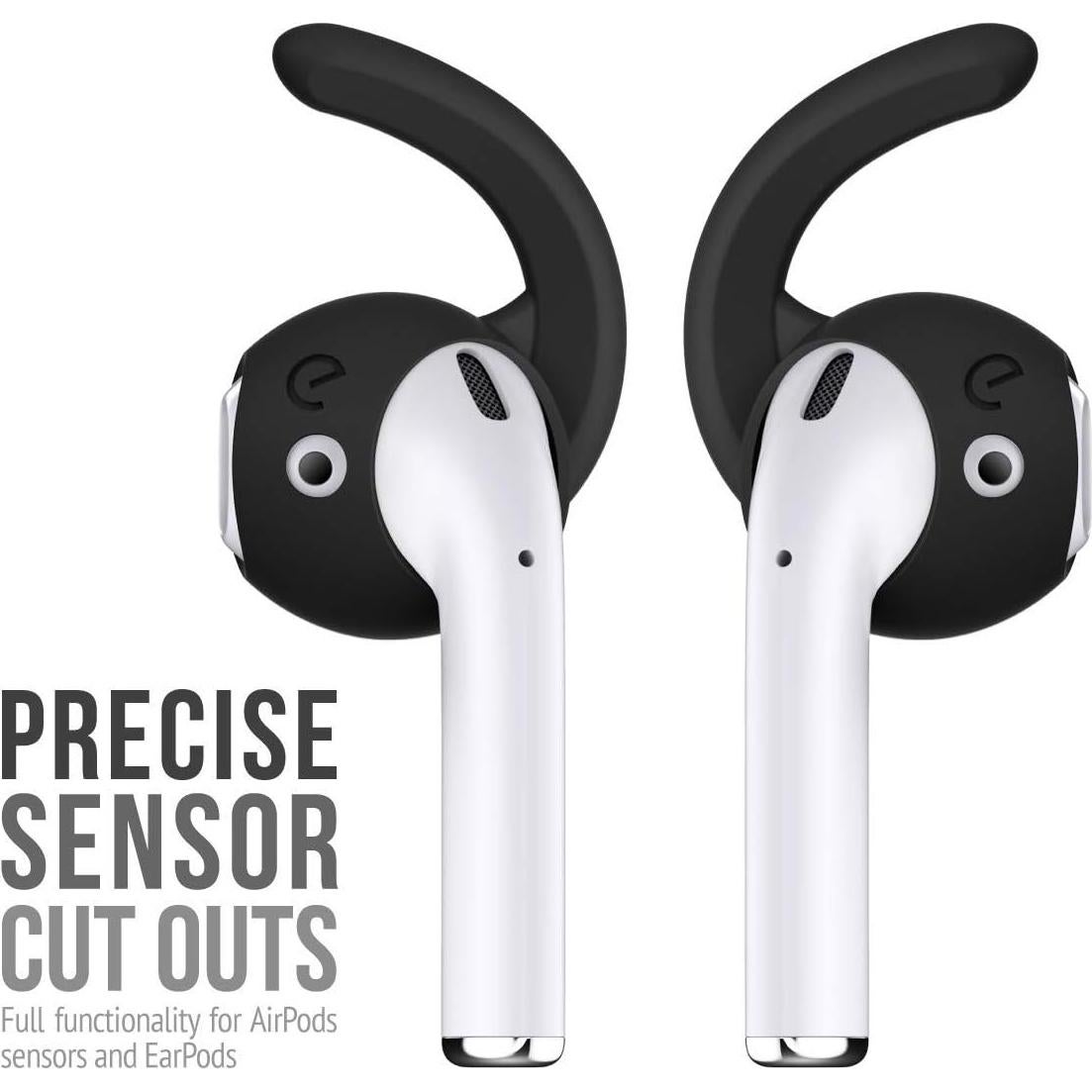 EarBuddyz 2.0 Ear Hooks and Covers Accessories Compatible with Apple AirPods 1 & 2 or EarPods Headphones/Earphones/Earbuds (3 Pairs) (Black)
