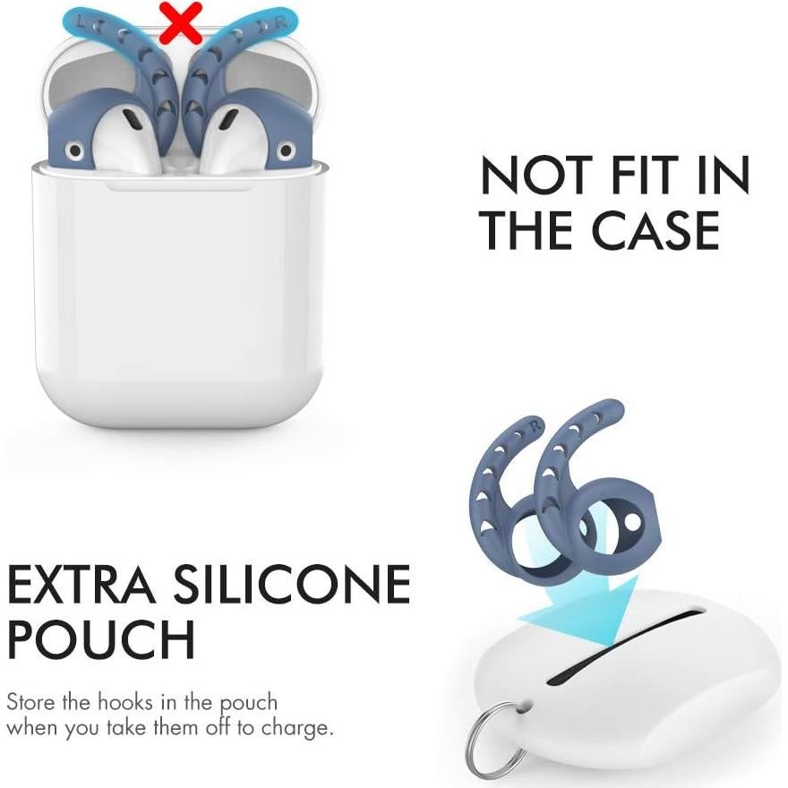 AhaStyle 3 Pairs AirPods Ear Hooks Cover Silicone Accessories Compatible with Apple AirPods and EarPods Headphones(Navy Blue)