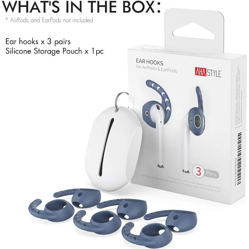 AhaStyle 3 Pairs AirPods Ear Hooks Cover Silicone Accessories Compatible with Apple AirPods and EarPods Headphones(Navy Blue)