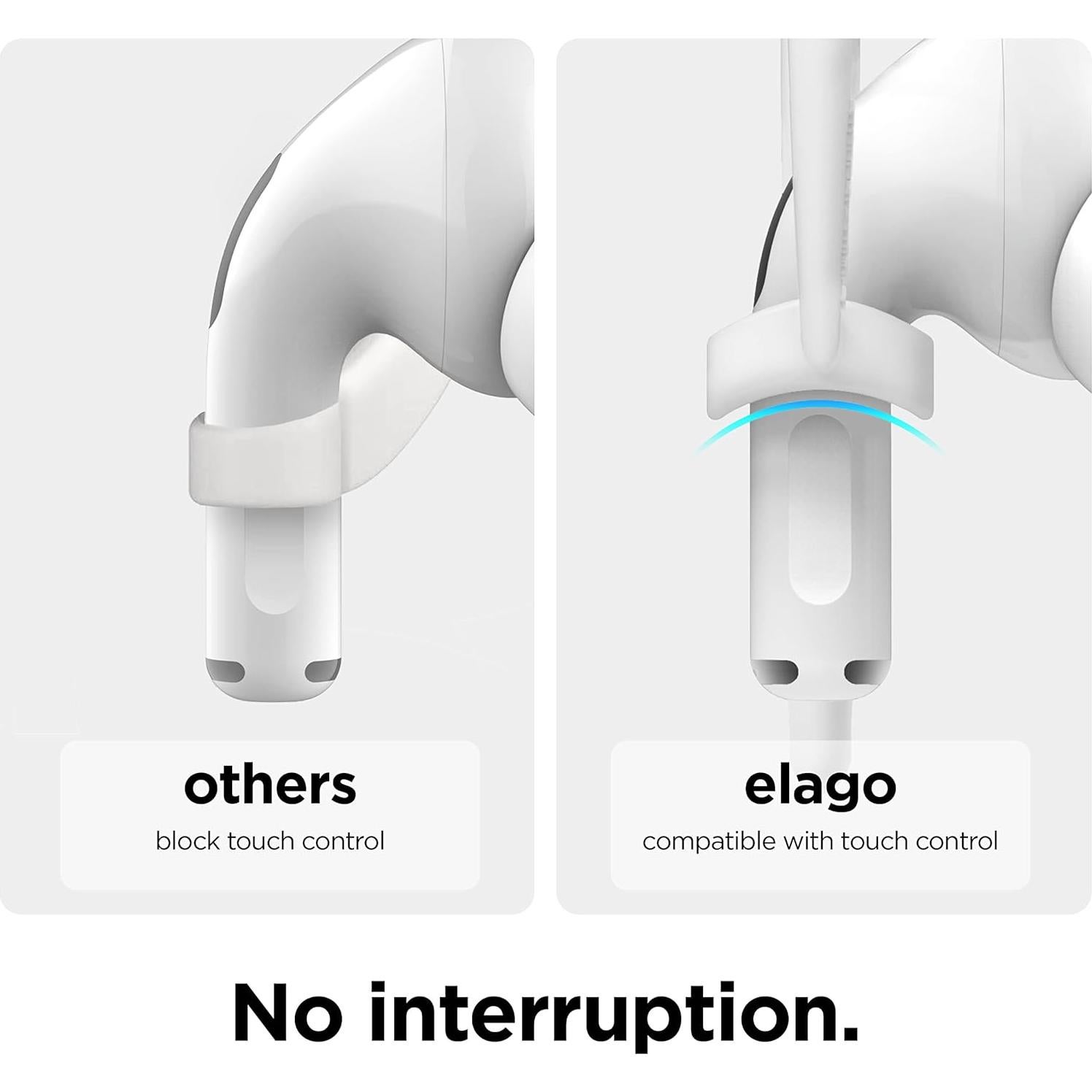 elago Ear Hooks Designed for AirPods Pro 3 & Pro 2 & Pro, 4 & 3 & 2 & 1, Earbuds Accessories, Anti-Slip, Ergonomic Design, Comfortable Fit (White) [US Patent Registered]