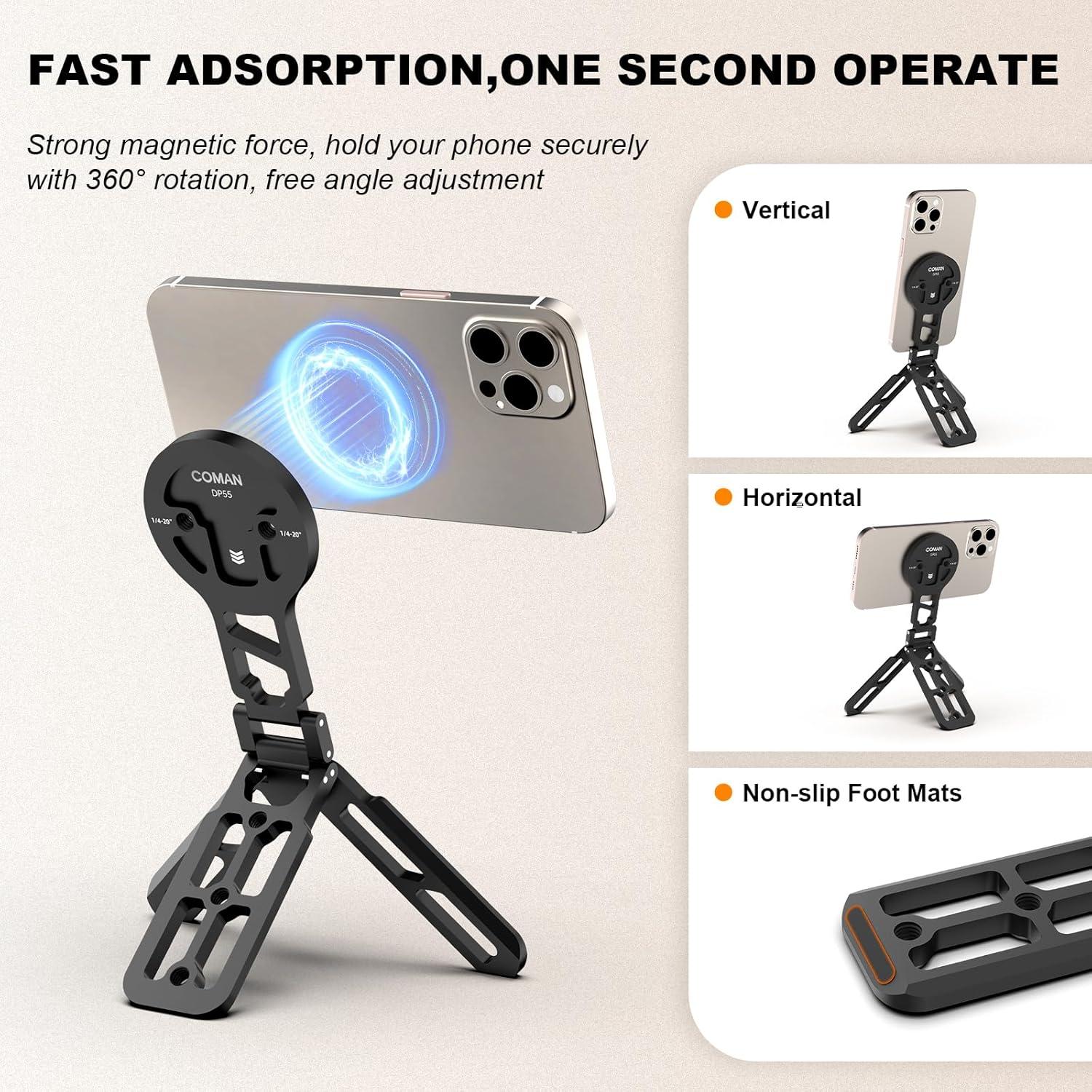 Trípode Magnético COMAN DP55 para iPhone - Plegable y Compacto