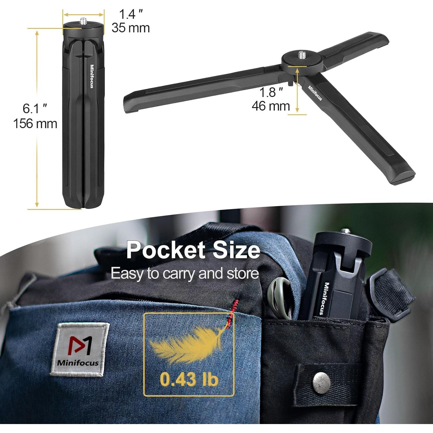 Trípode Mini de Aluminio MINIFOCUS - Soporte para Cámaras y Móviles