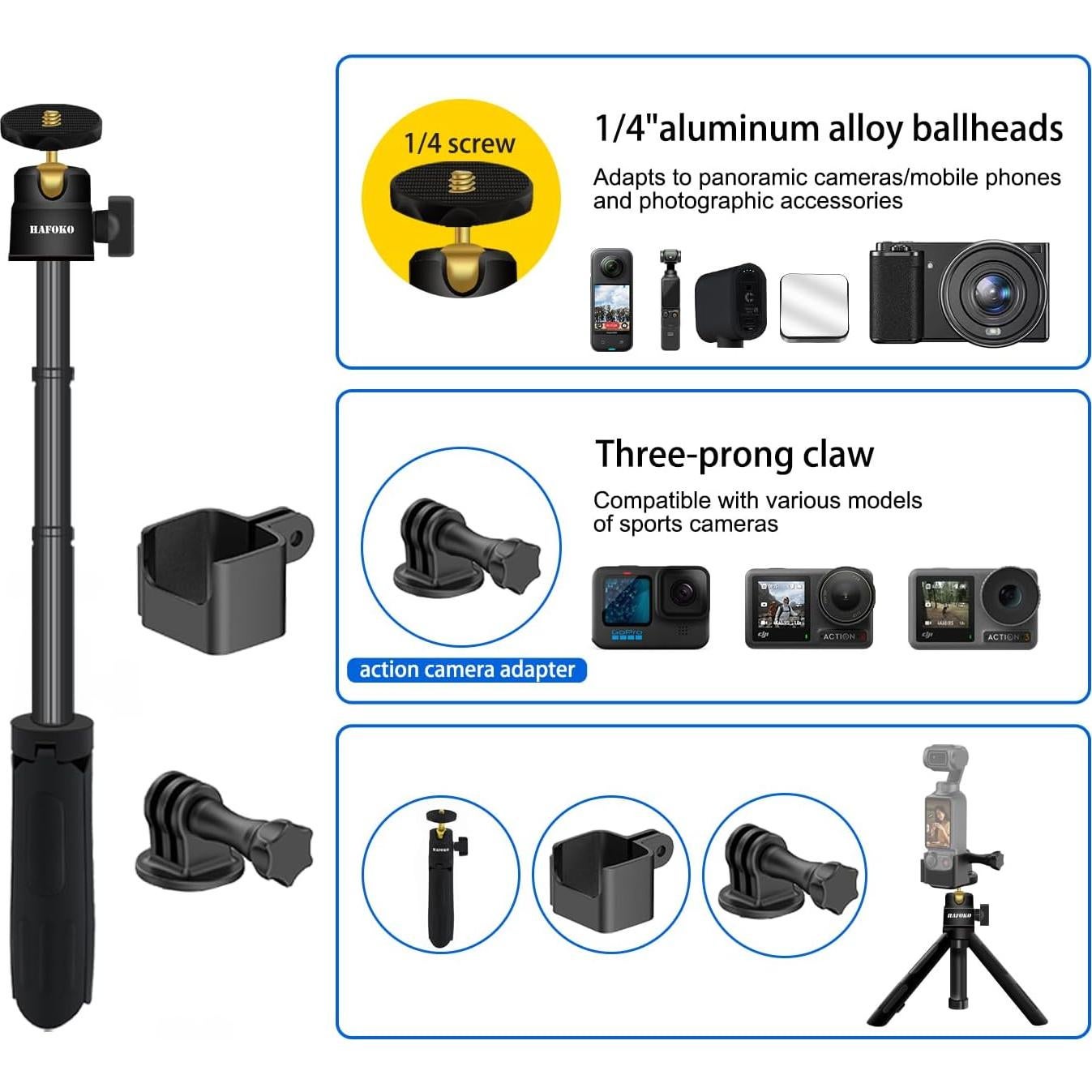 Trípode Extensible Mini HAFOKO para Smartphone y DJI Osmo Pocket 3